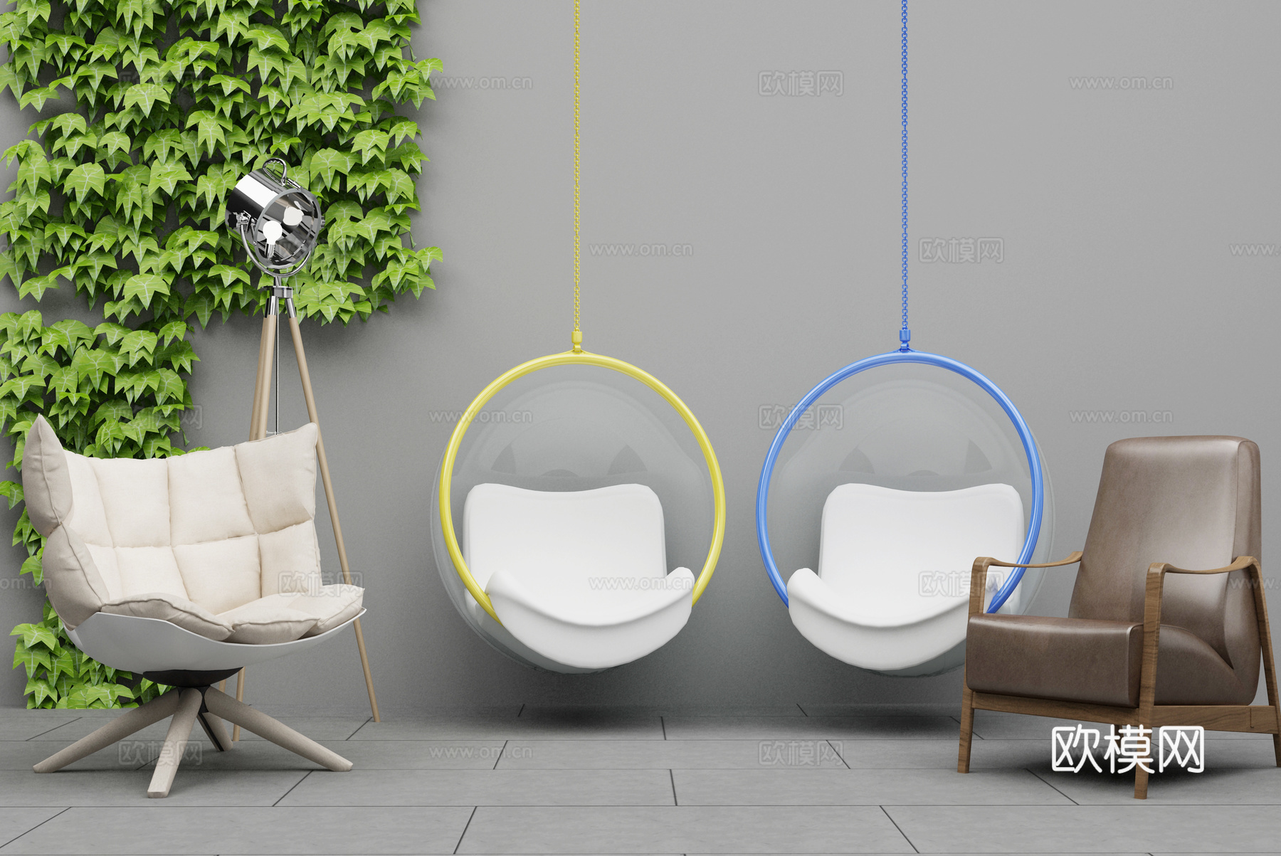 现代室内摇椅3d模型下载（渲染图1）