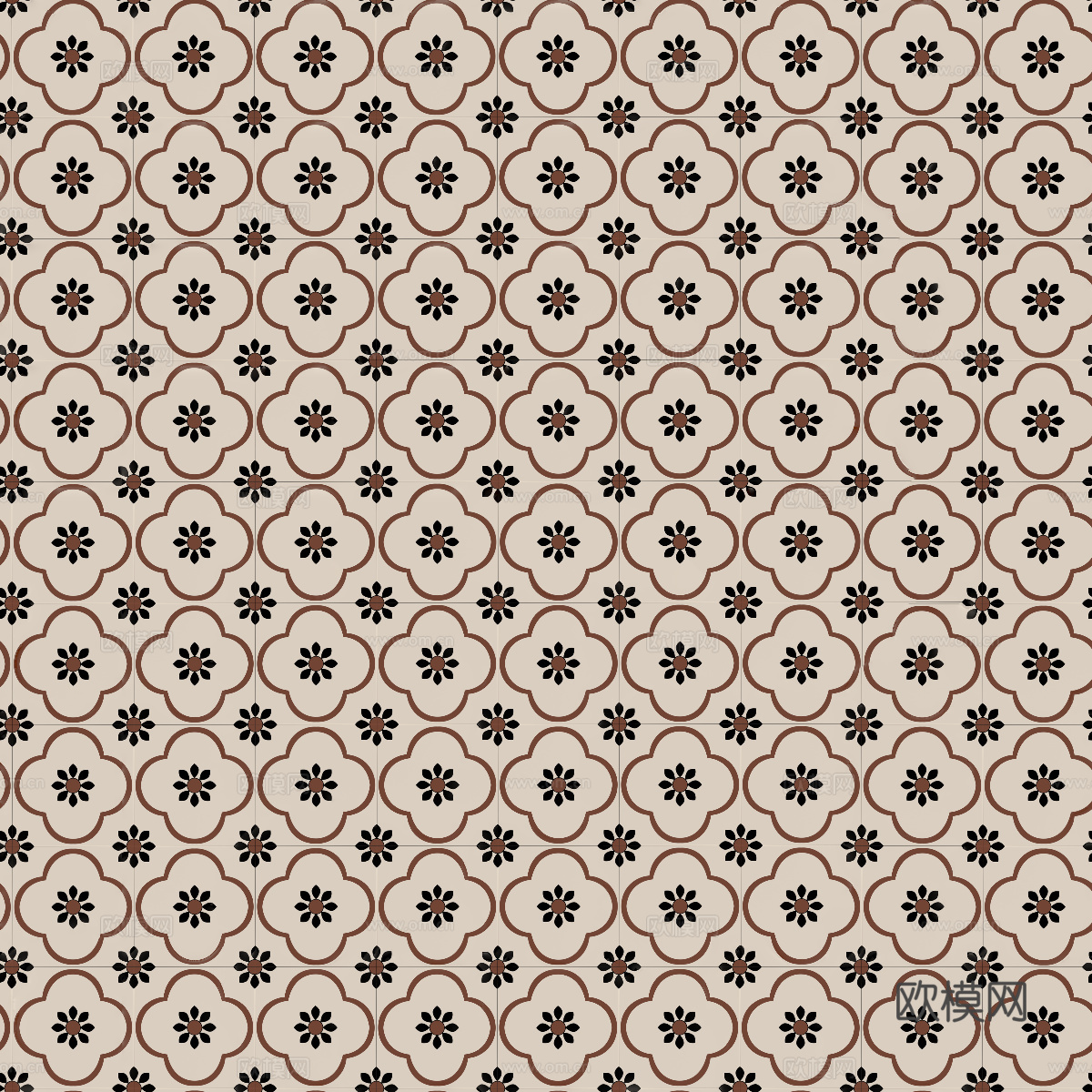法式中古花纹砖_无缝_咖色