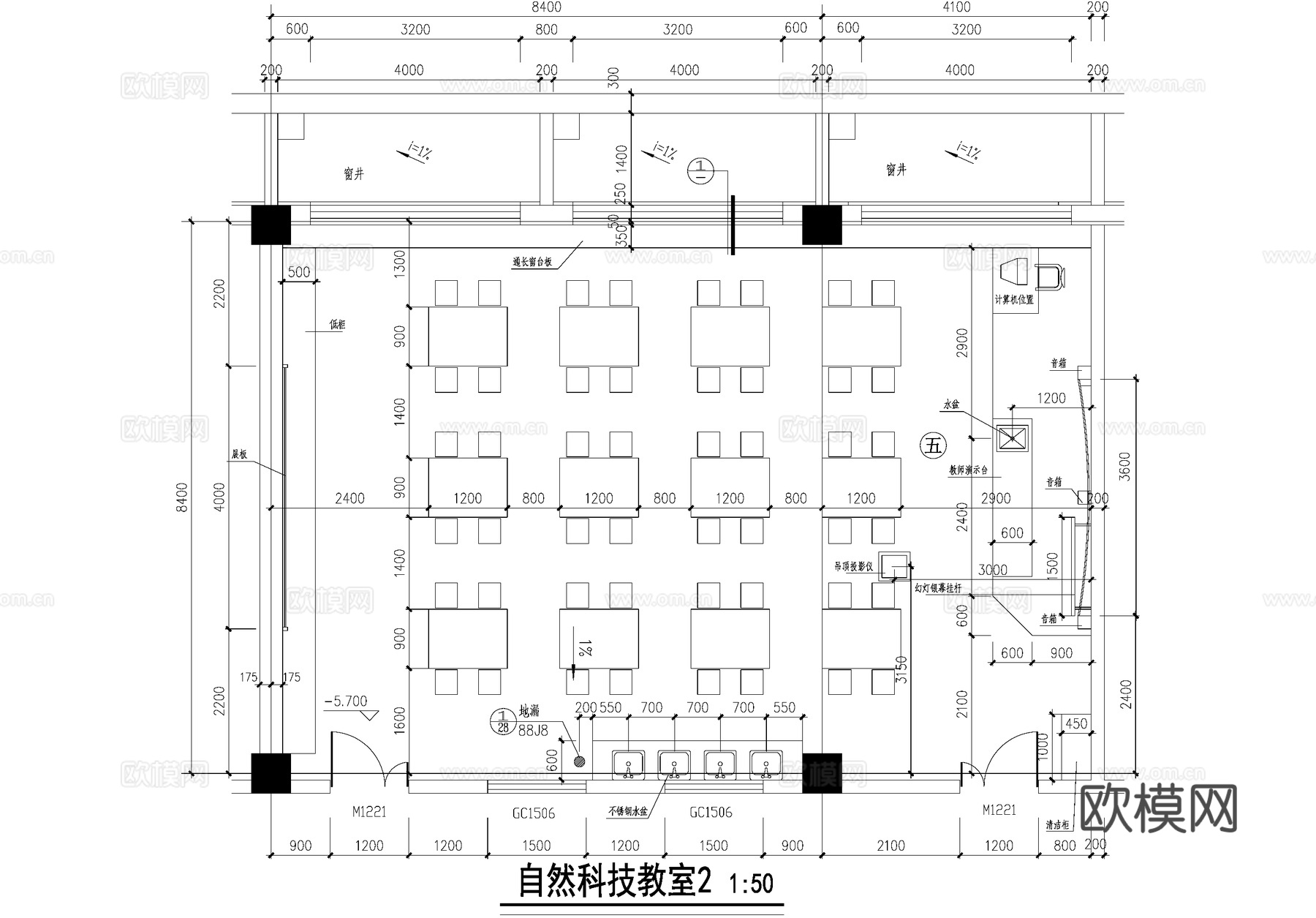 自然科技劳技教室 课堂平面图 实验教室cad施工图