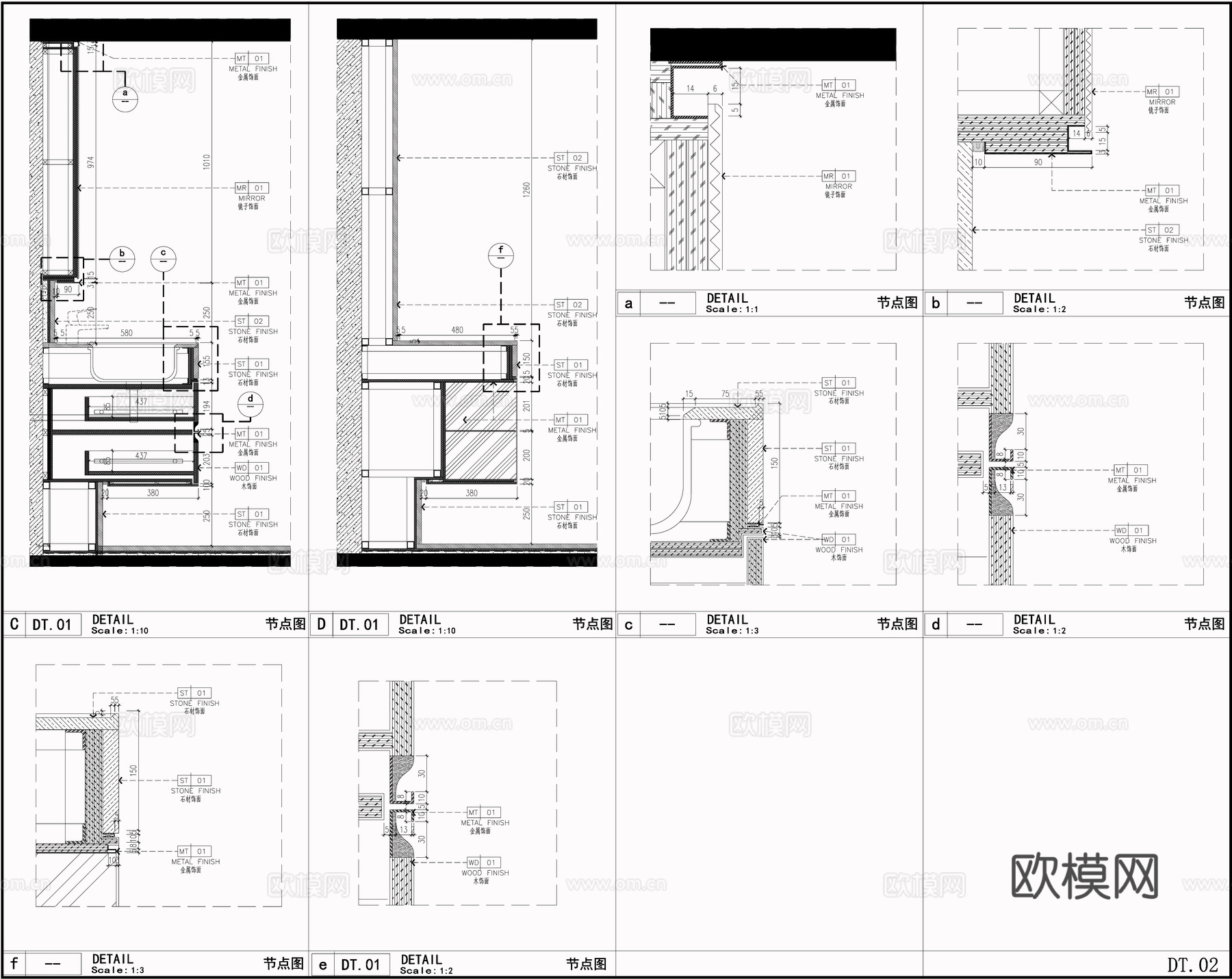 洗手台节点 台盆卫浴柜 清镜 现代卫生间洗手台cad施工图