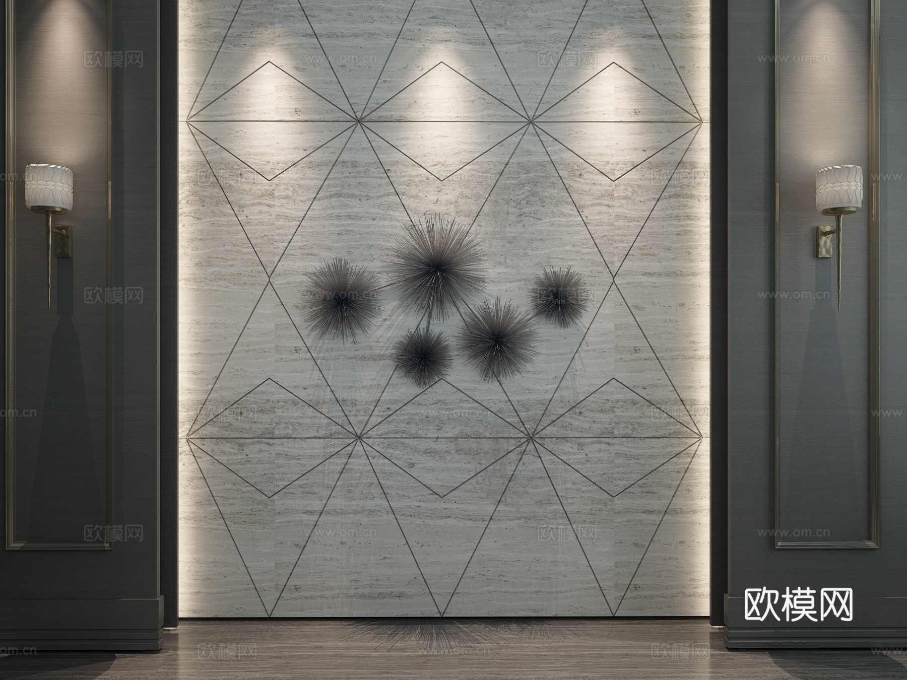 现代背景墙 现代壁灯 墙饰3d模型下载（渲染图2）