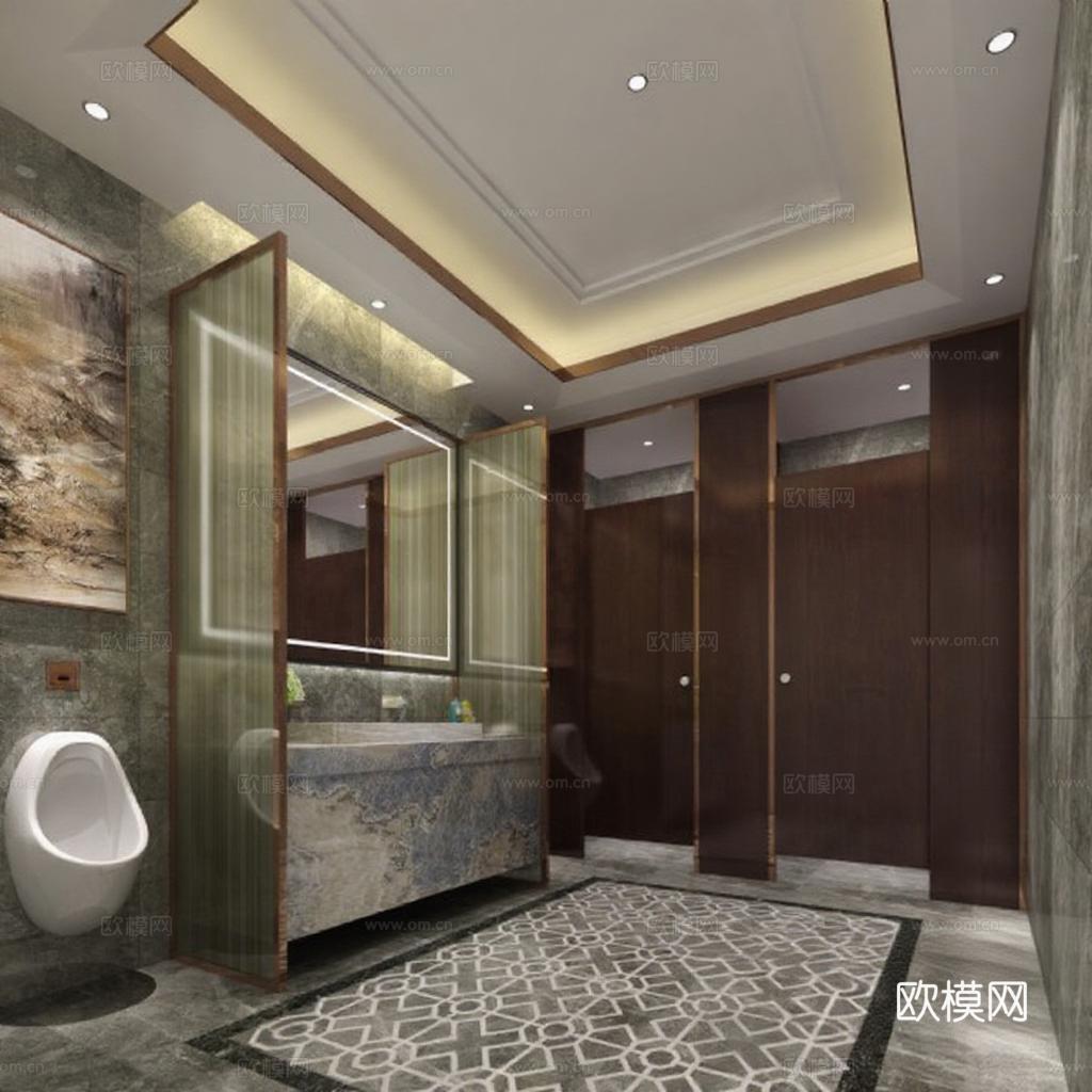 高端商业空间卫生间设计 现代奢华公共洗手间3D效果图免费3d模型下载