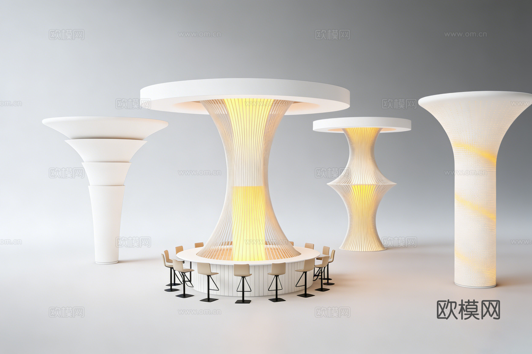 赛博朋克未来主义艺术装置  荧光漏斗桌 商场中央发光 科幻展su模型