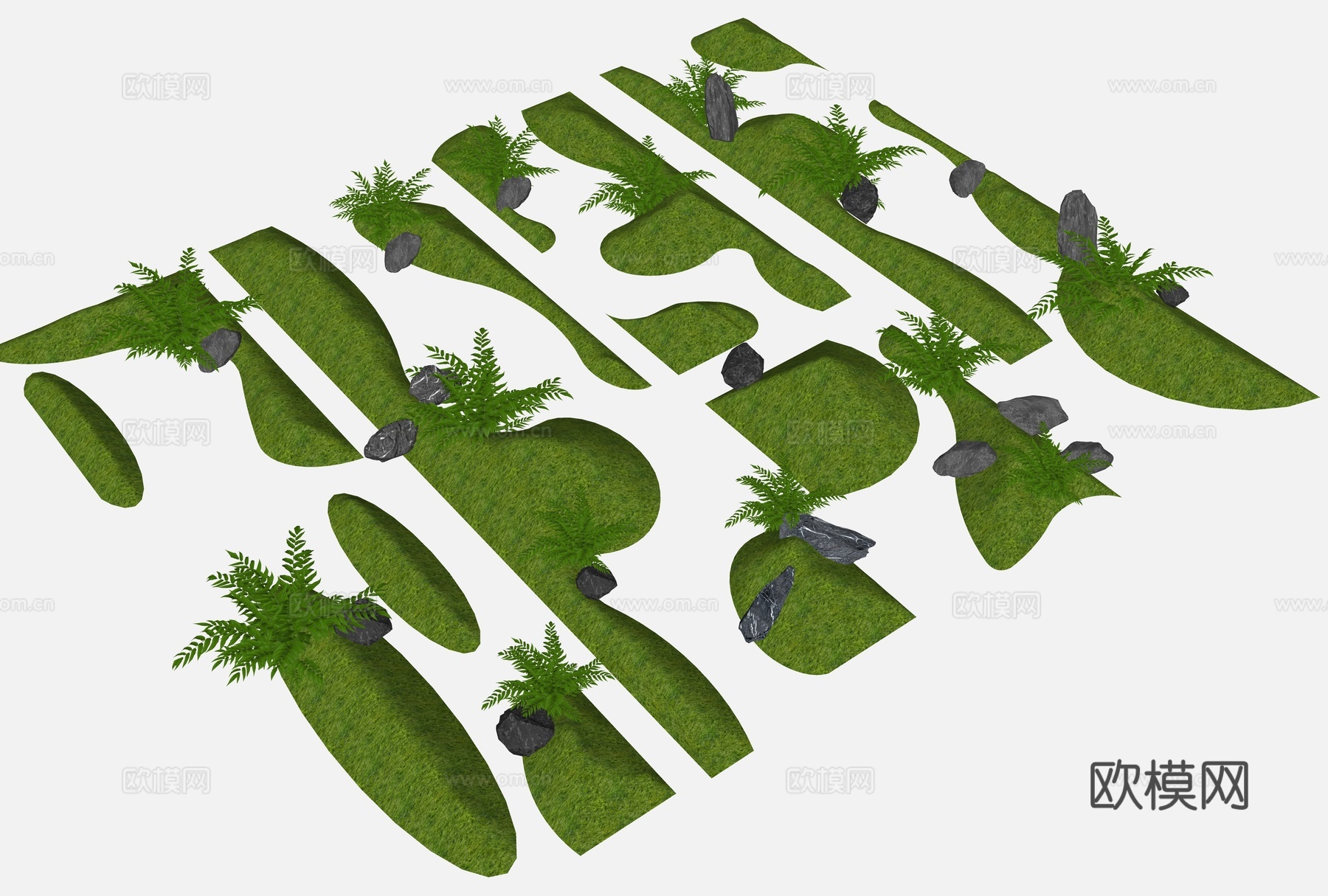 现代微地形 草坡 小山包 小土坡 枯山水 绿岛 庭院景观 景su模型