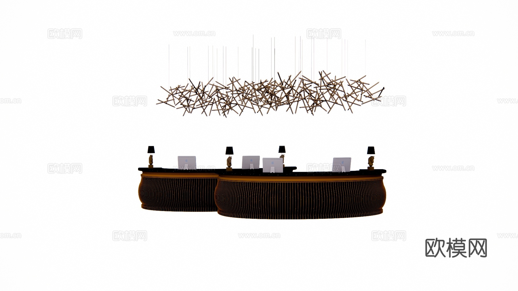 酒店前台 展厅 大厅 电脑 办公室 工位su模型