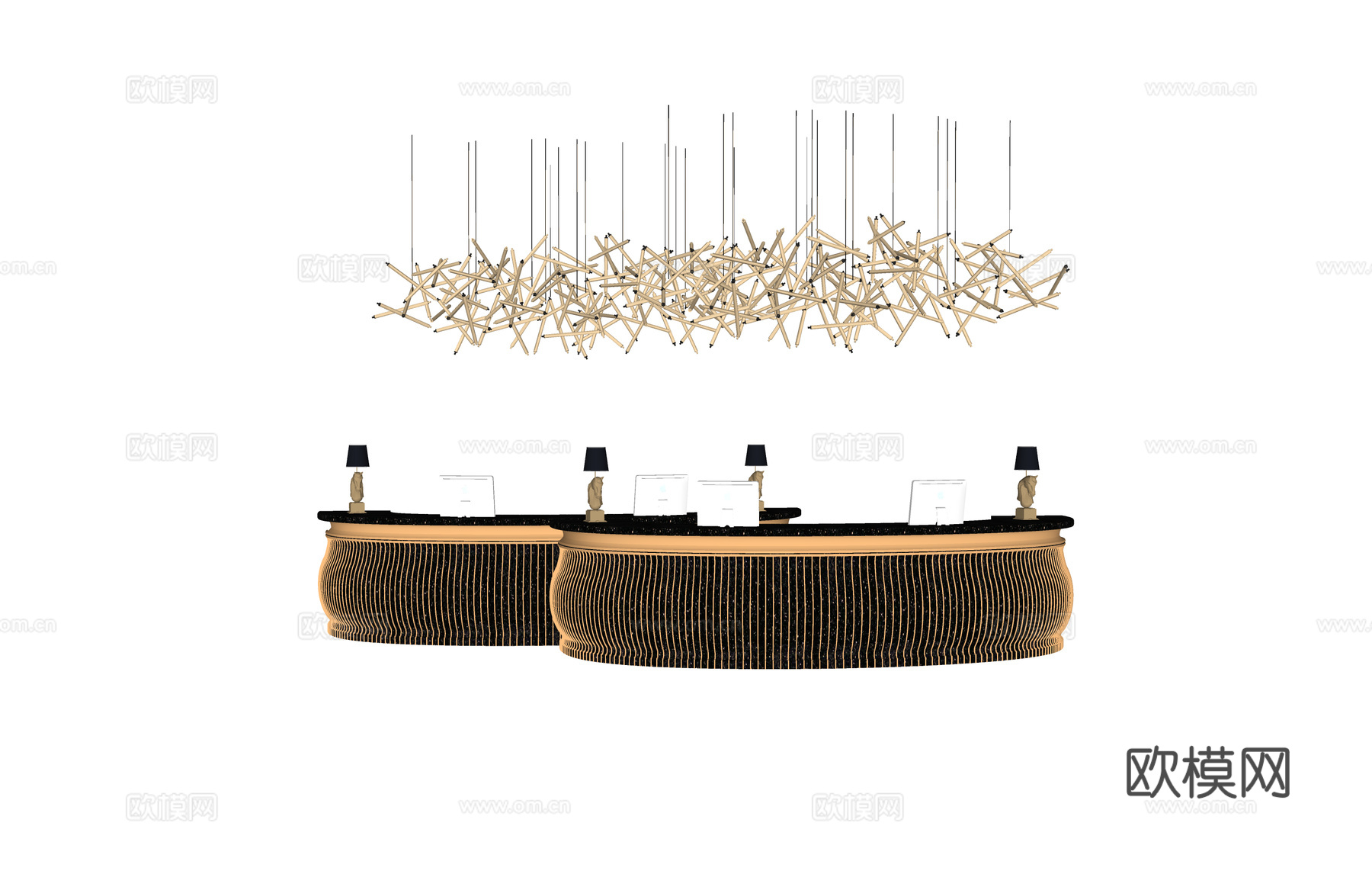 酒店前台 展厅 大厅 电脑 办公室 工位su模型