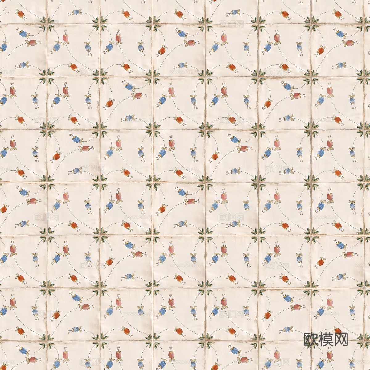 复古奶油艺术砖_奶油小花花砖贴图