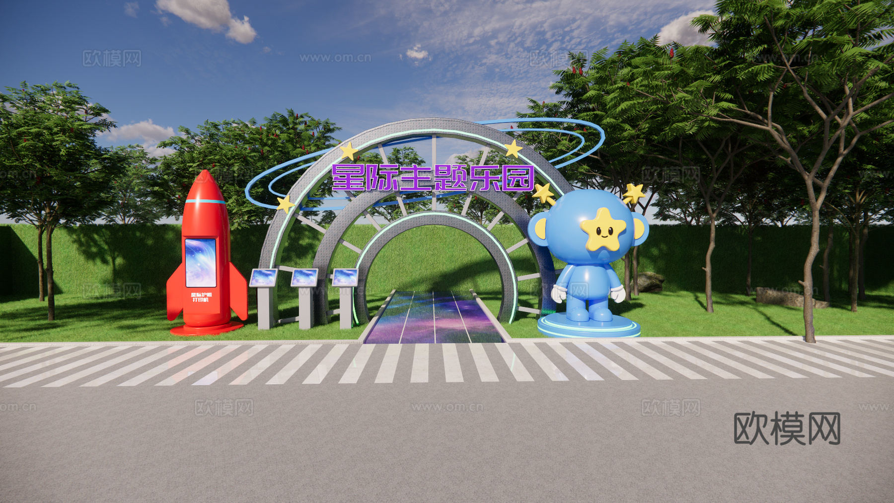 科技美陈打卡 科技美陈装置 星际主题乐园  公园建筑门头su模型