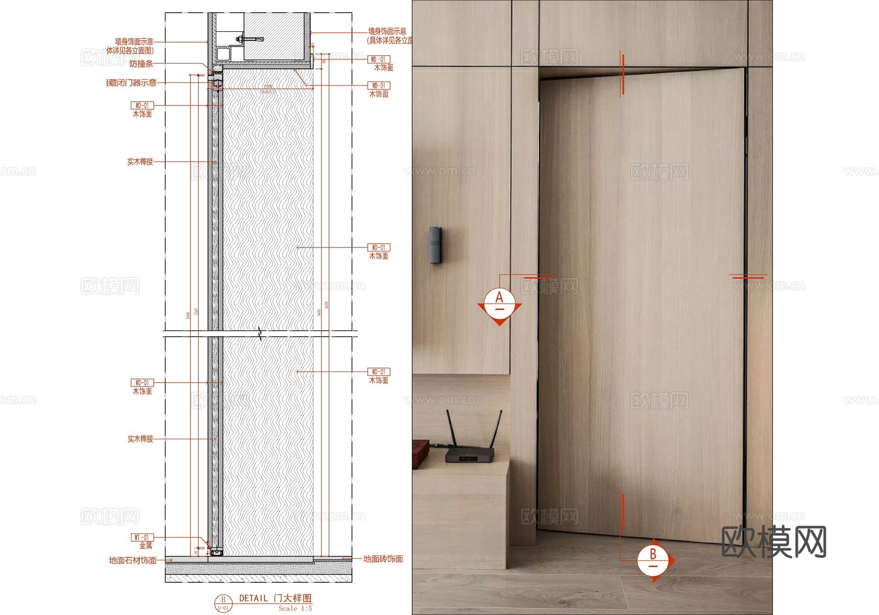 木饰面隐形门施工大样详图 木饰面暗门 门表图  木饰面门大样cad施工图