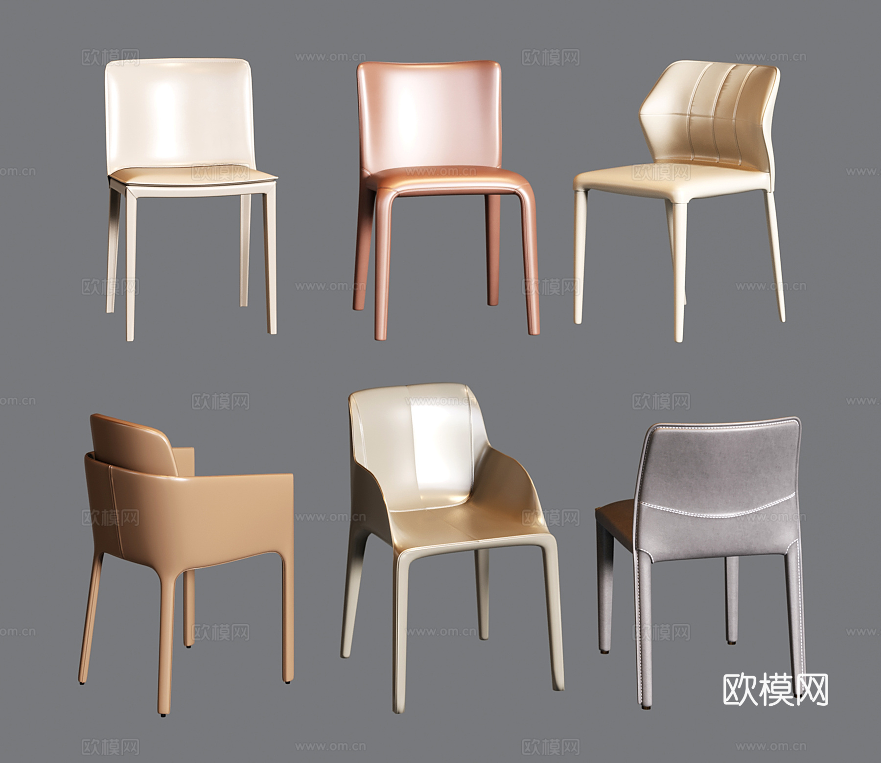 奶油风现代餐椅 皮质单椅su模型