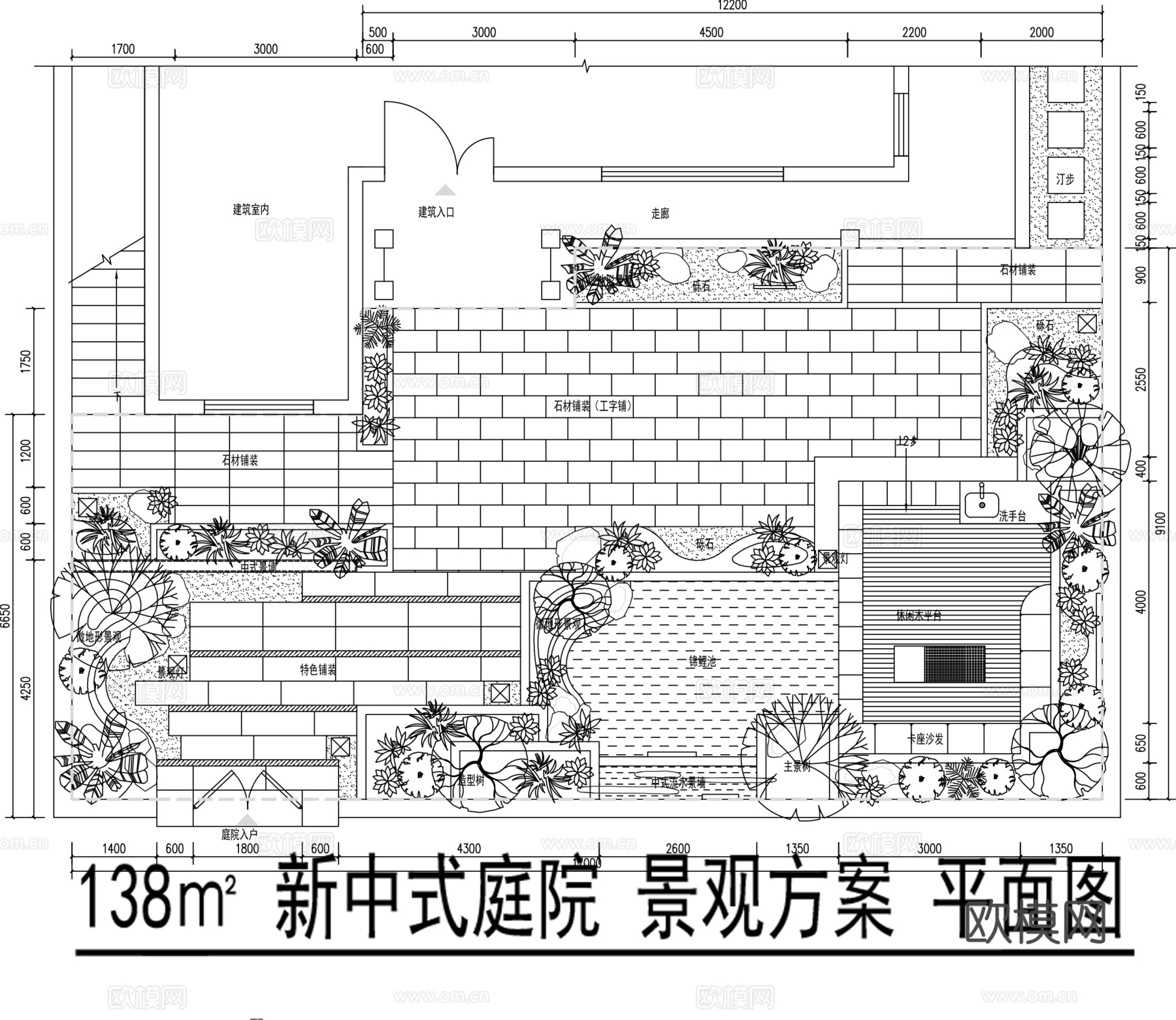 新中式庭院景观平面图cad施工图
