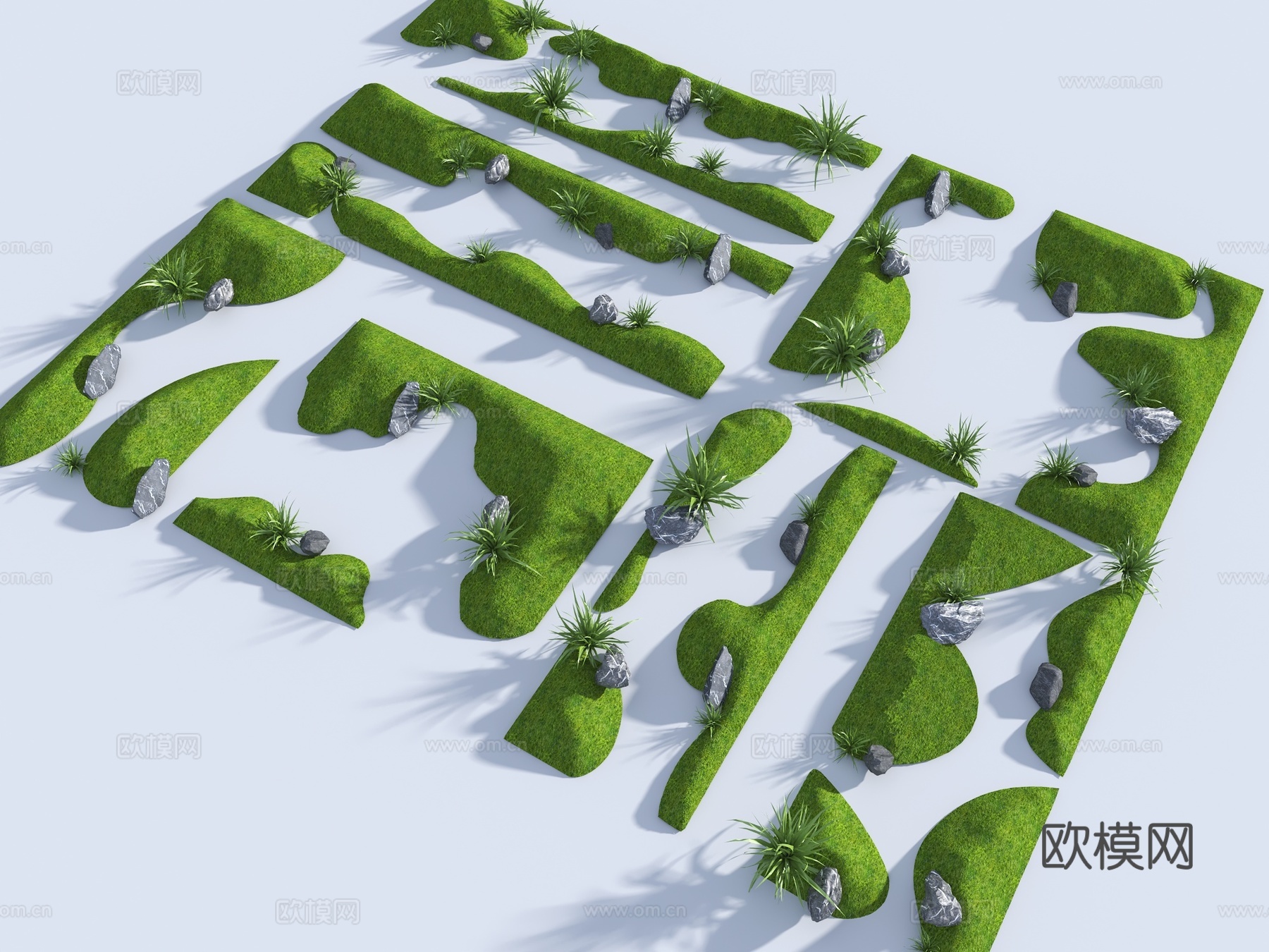 现代微地形 草坡 小山包 小土坡 枯山水 绿岛 庭院景观 景su模型