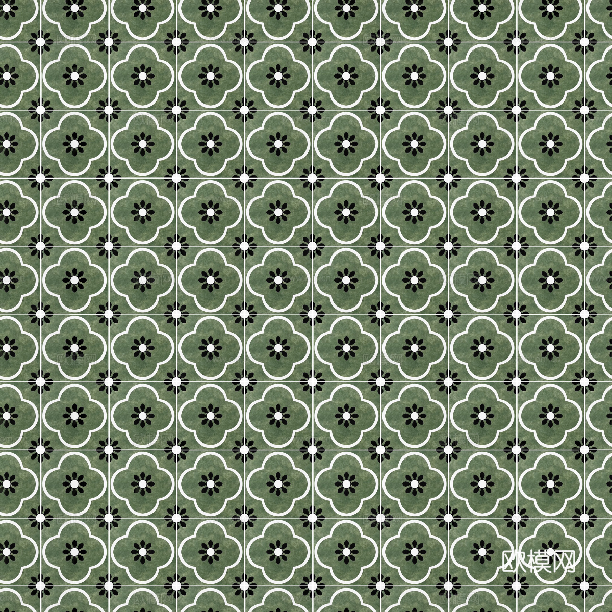 无缝复古绿色艺术花砖贴图