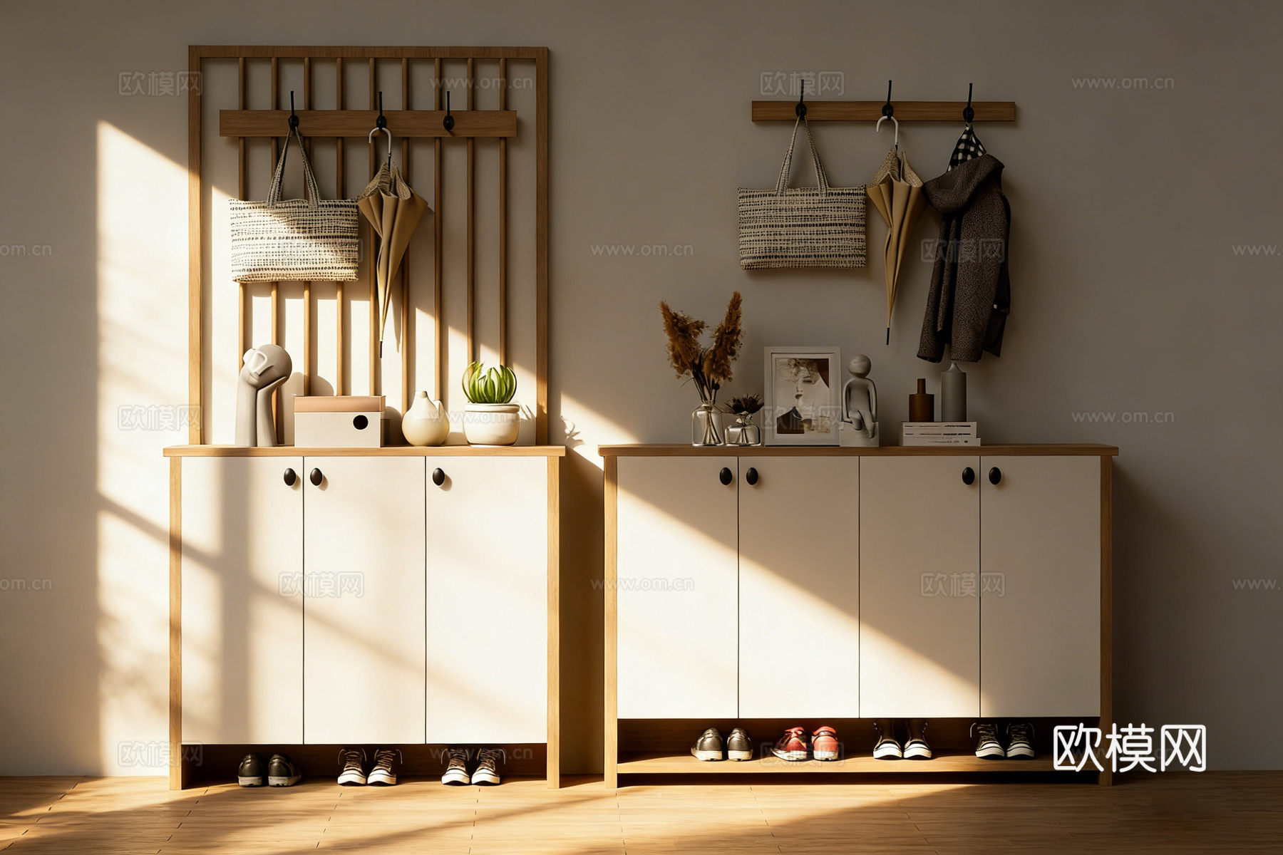 北欧风多功能玄关柜 鞋柜挂衣置物架 小户型入户收纳su模型