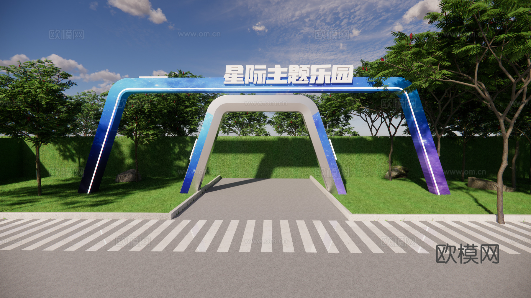 科技美陈打卡 科技美陈装置 星际主题乐园  公园建筑门头su模型