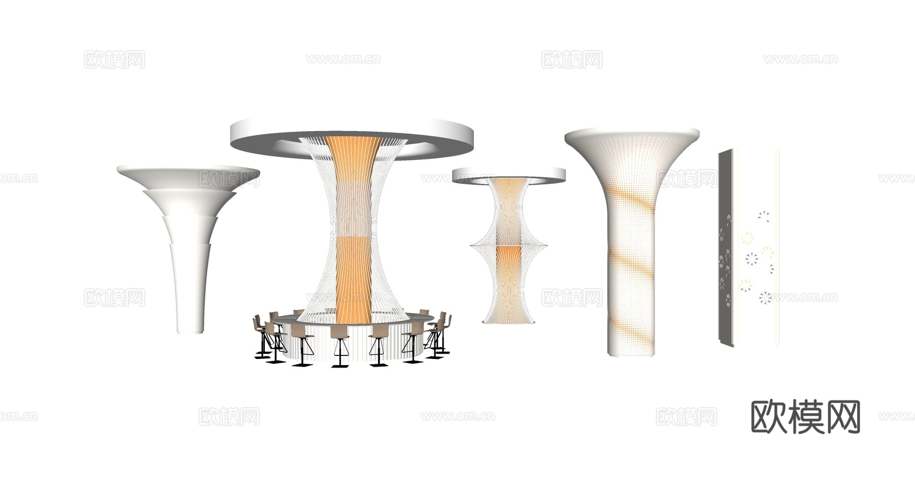 赛博朋克未来主义艺术装置  荧光漏斗桌 商场中央发光 科幻展su模型
