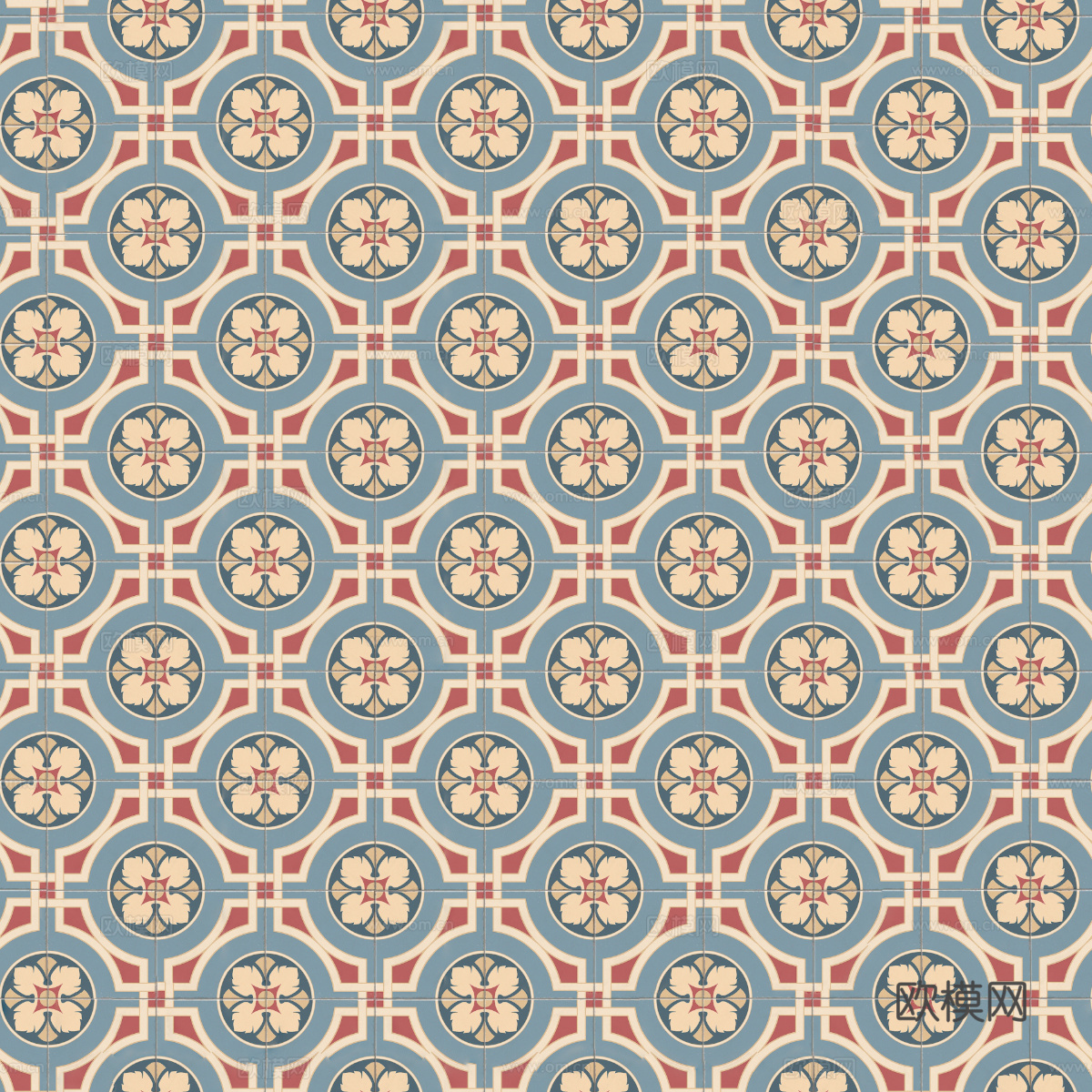 复古几何图案花砖瓷砖，中古奶油仿古砖艺术砖209下载