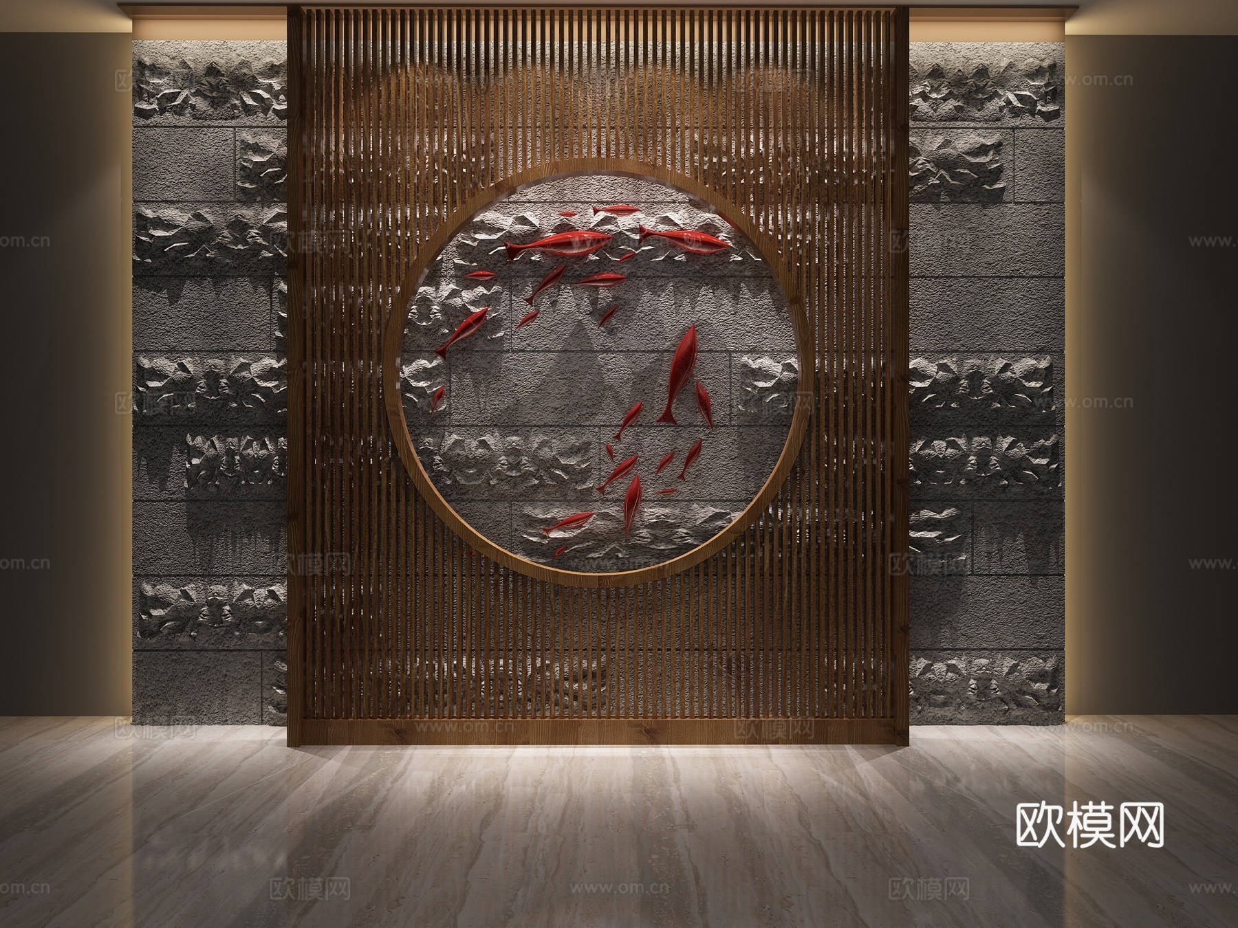 背景墙 形象墙 鱼群 隔断3d模型下载（渲染图2）