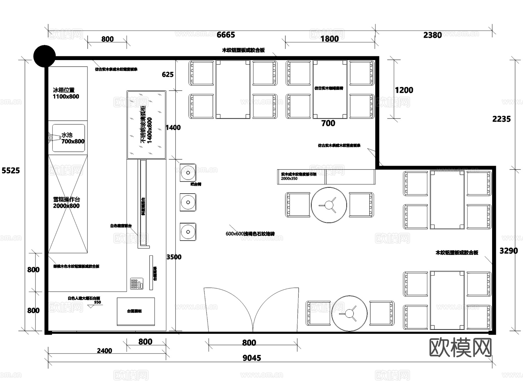 赫斯提亚面包咖啡店室内工装CAD施工图cad施工图