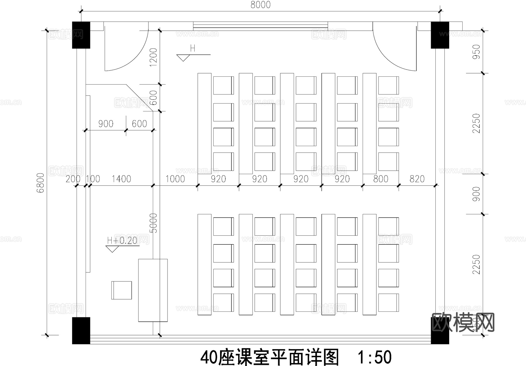 教室课堂培训室自习室平面图cad施工图