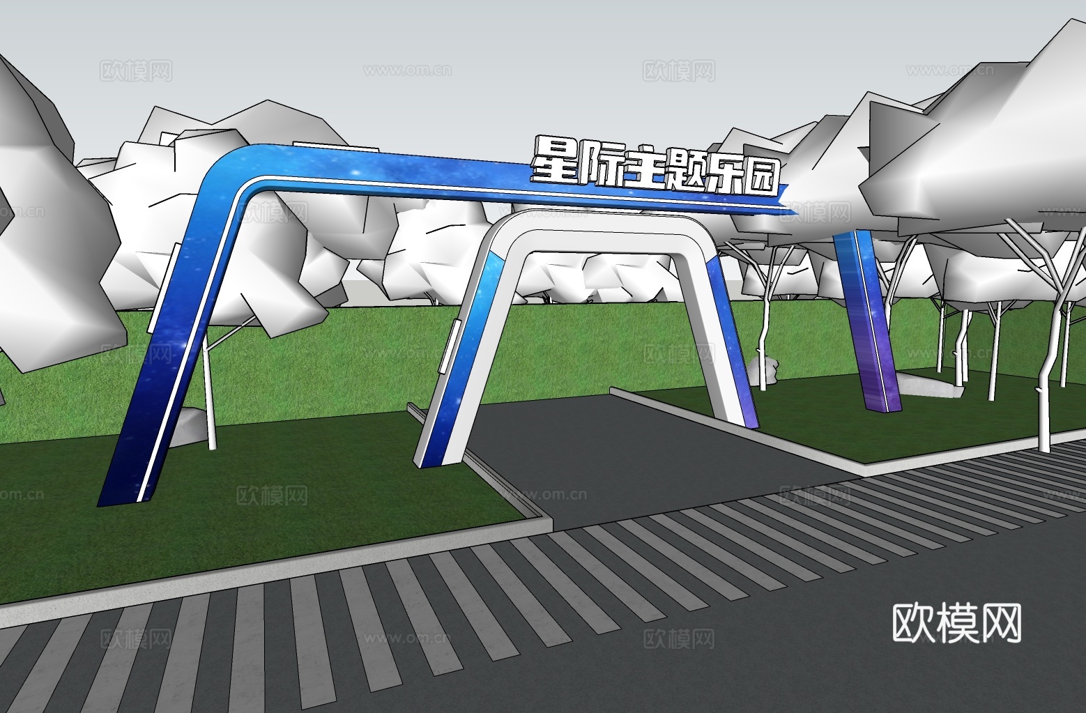 科技美陈打卡 科技美陈装置 星际主题乐园  公园建筑门头su模型