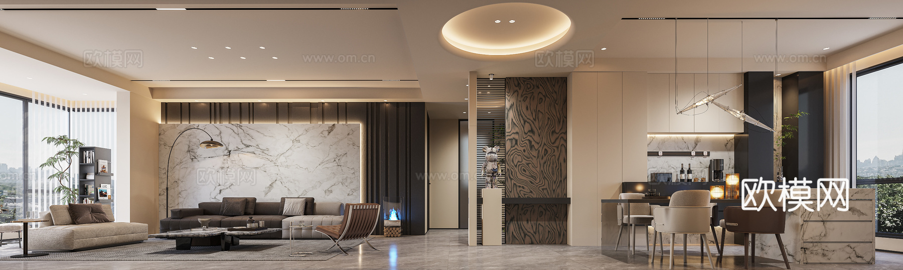 现代客餐厅3d模型下载（渲染图1）