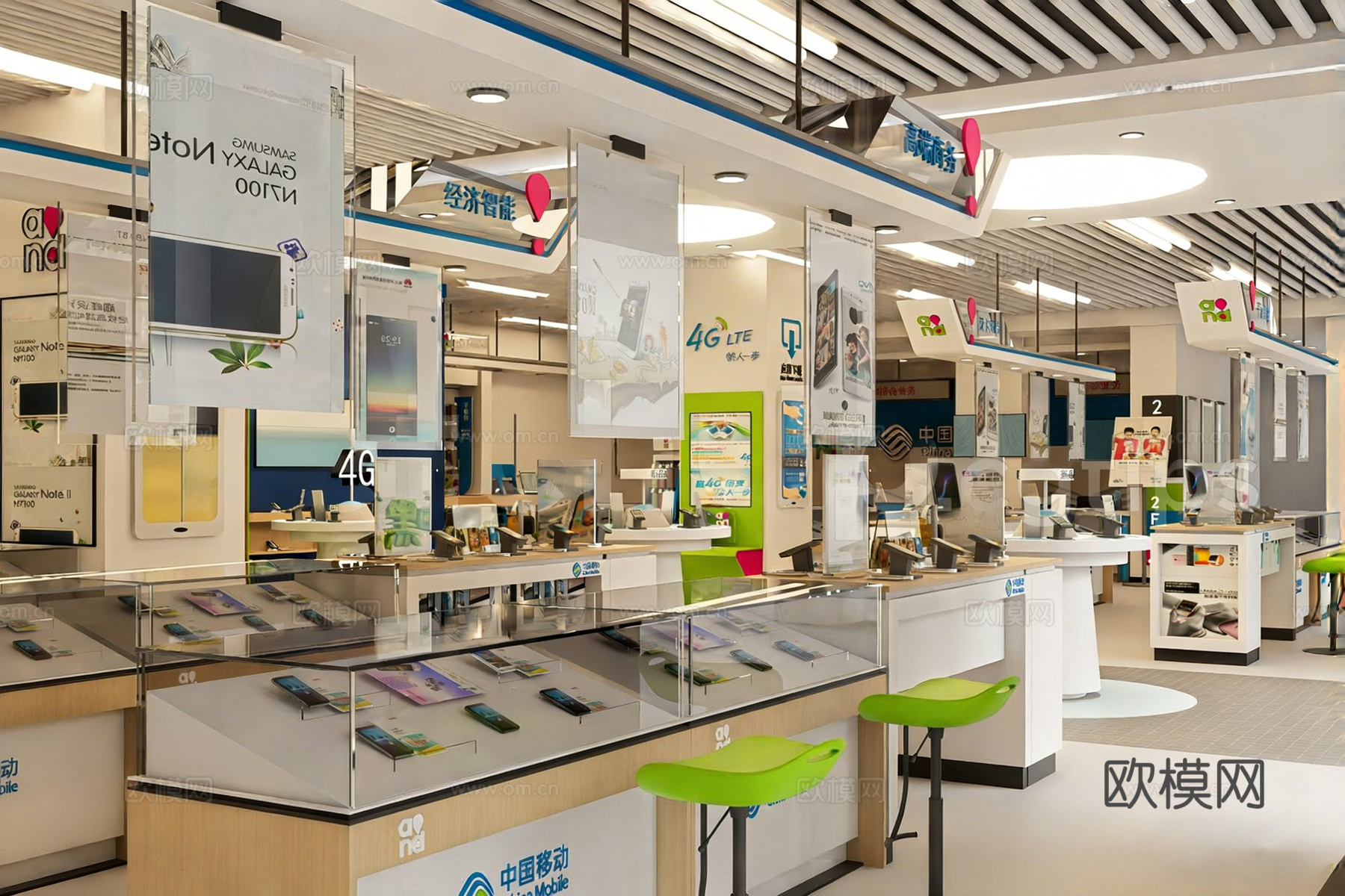 现代简约手机专卖店 营业厅 手机展示柜 圆形展台 主形象墙su模型