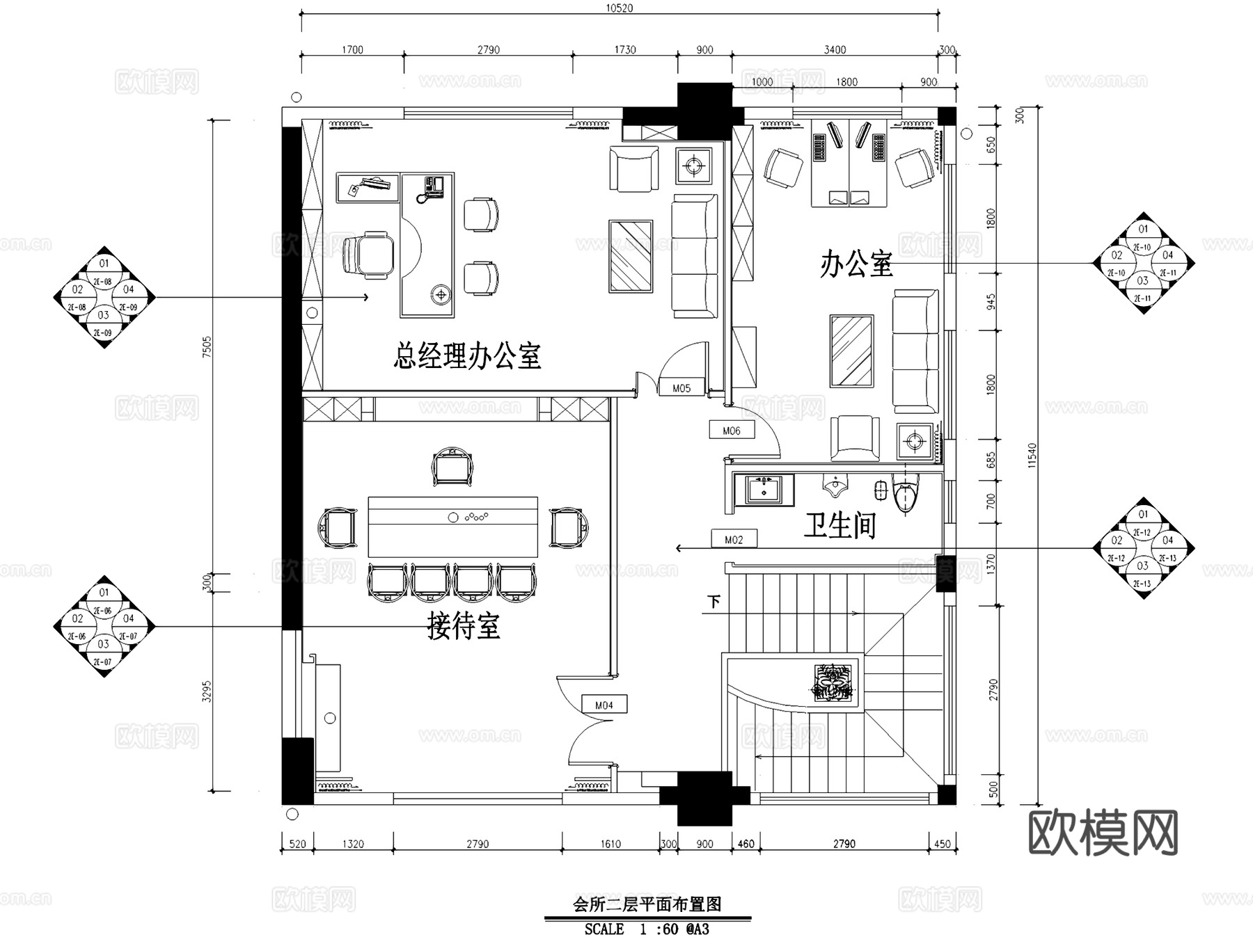 兰光大厦36楼会所室内工装CAD施工图cad施工图