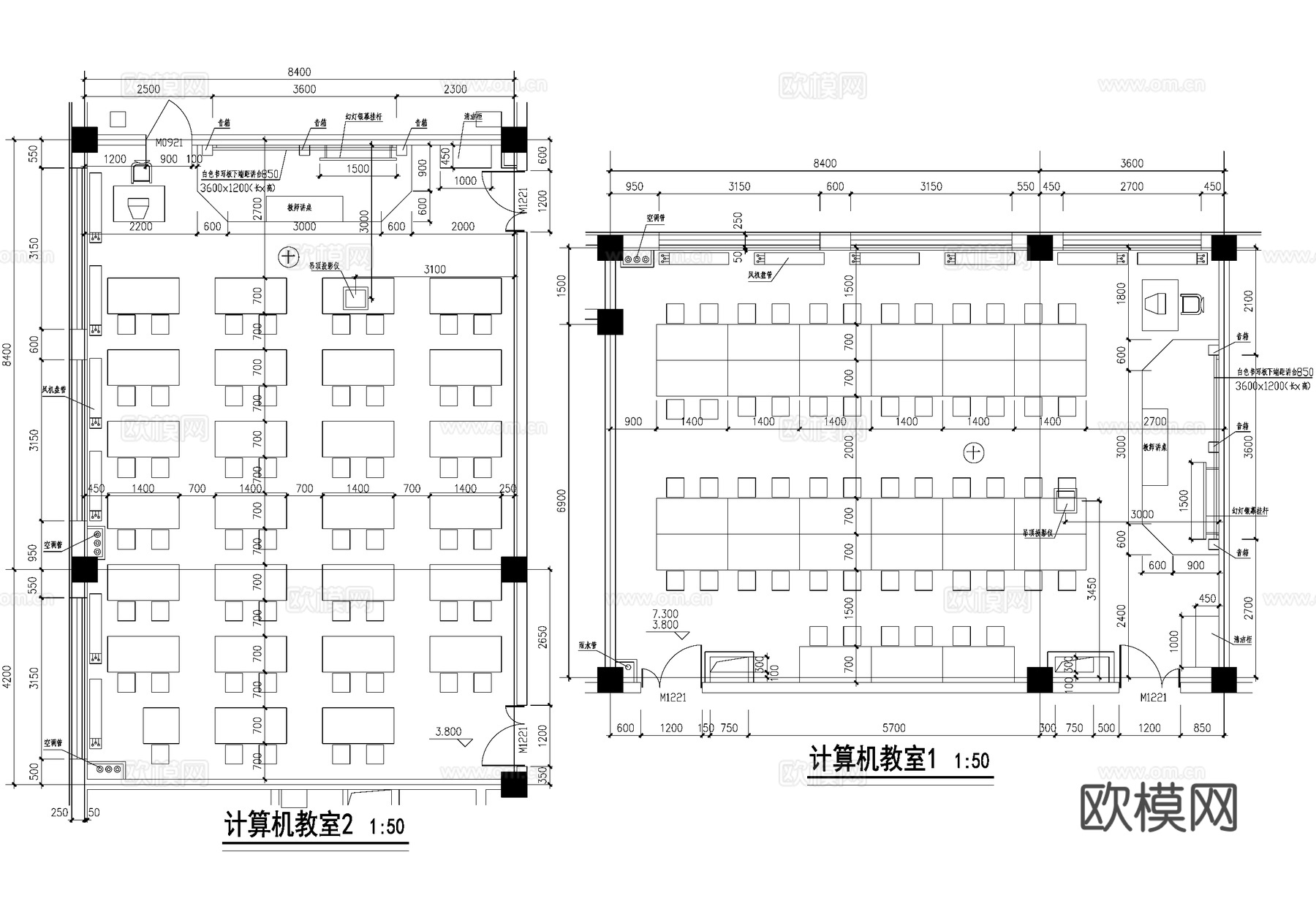 计算机教室机房课堂平面图 多功能培训室cad施工图