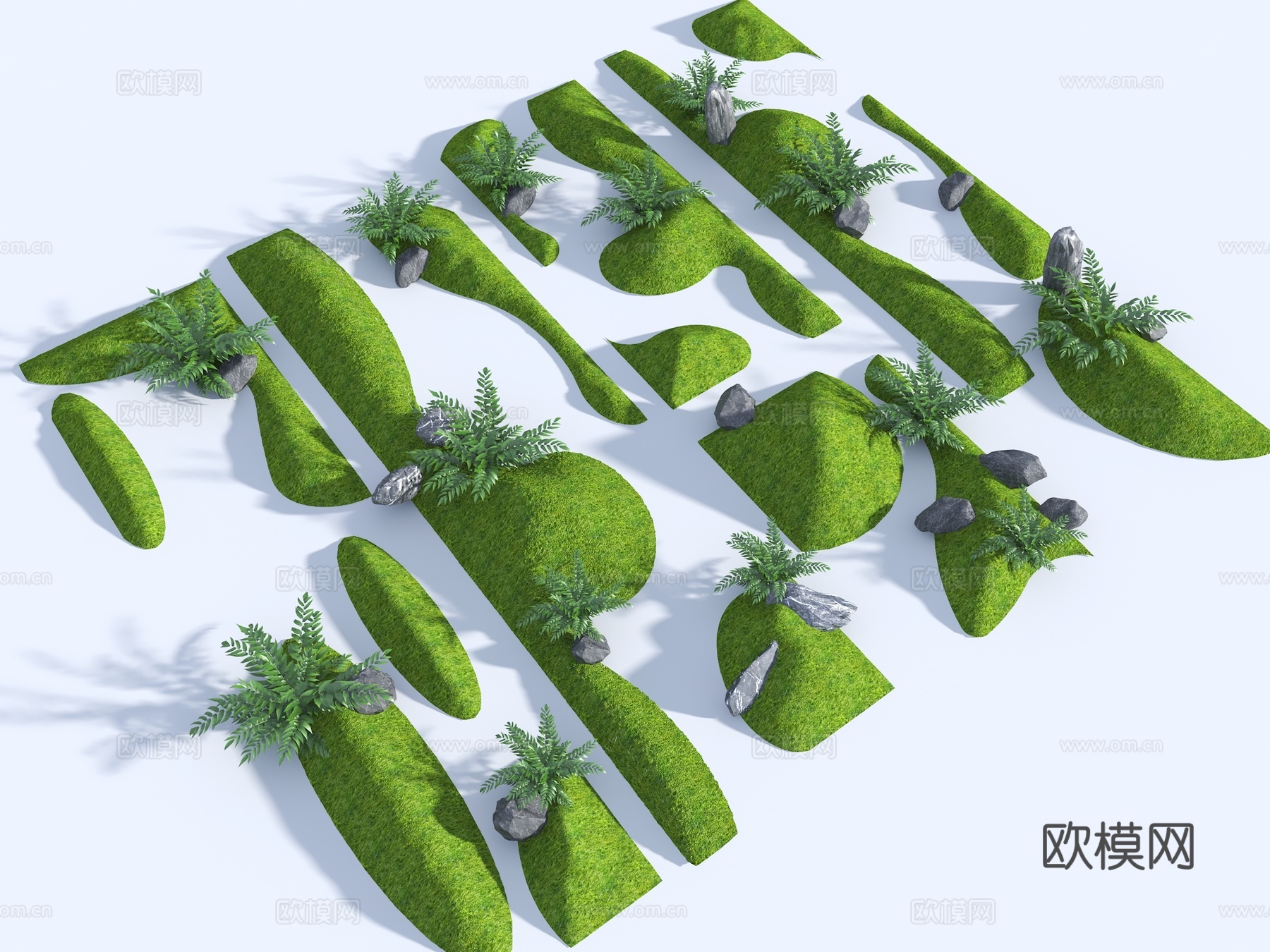 现代微地形 草坡 小山包 小土坡 枯山水 绿岛 庭院景观 景su模型