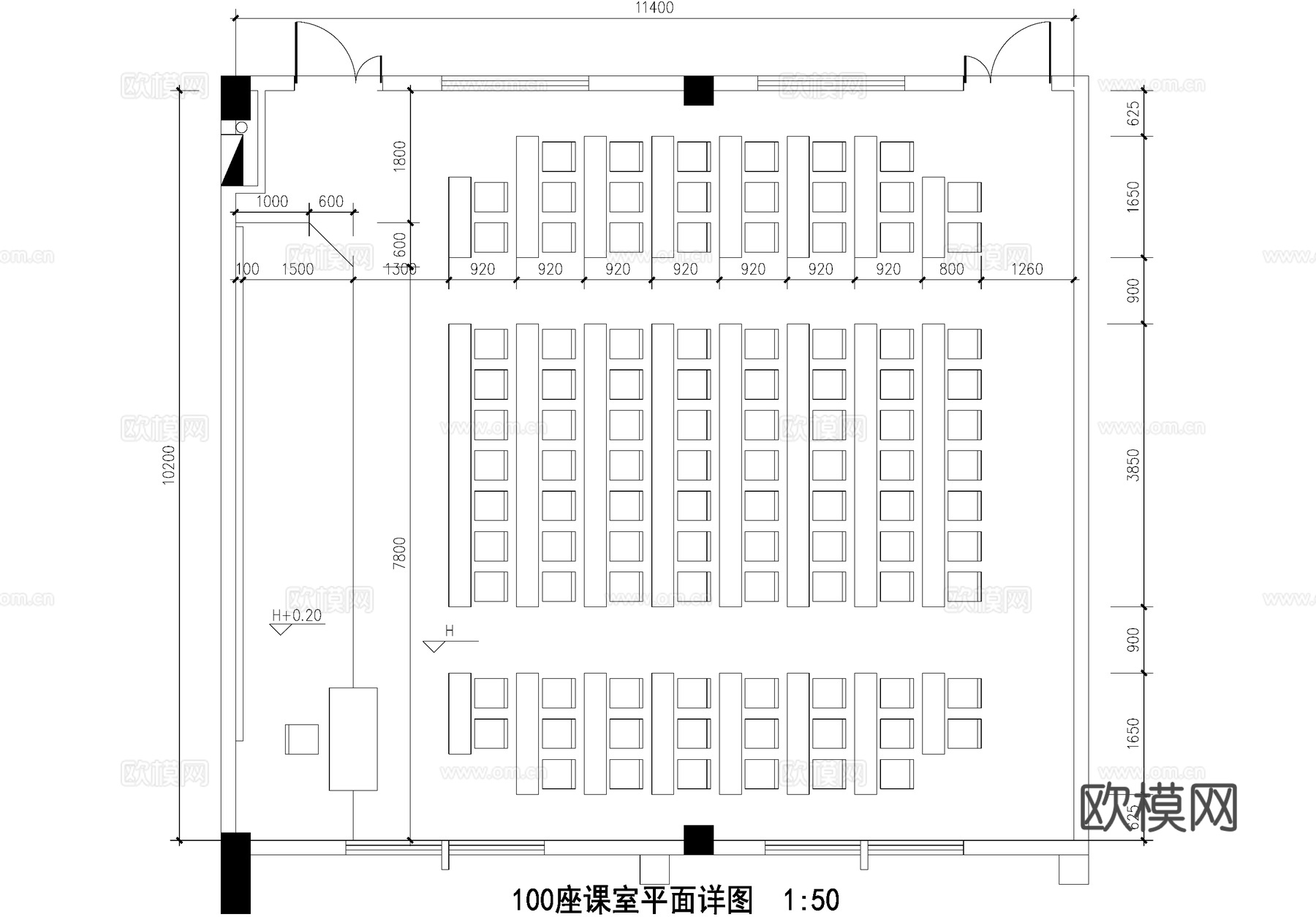 教室课堂培训室自习室平面图cad施工图