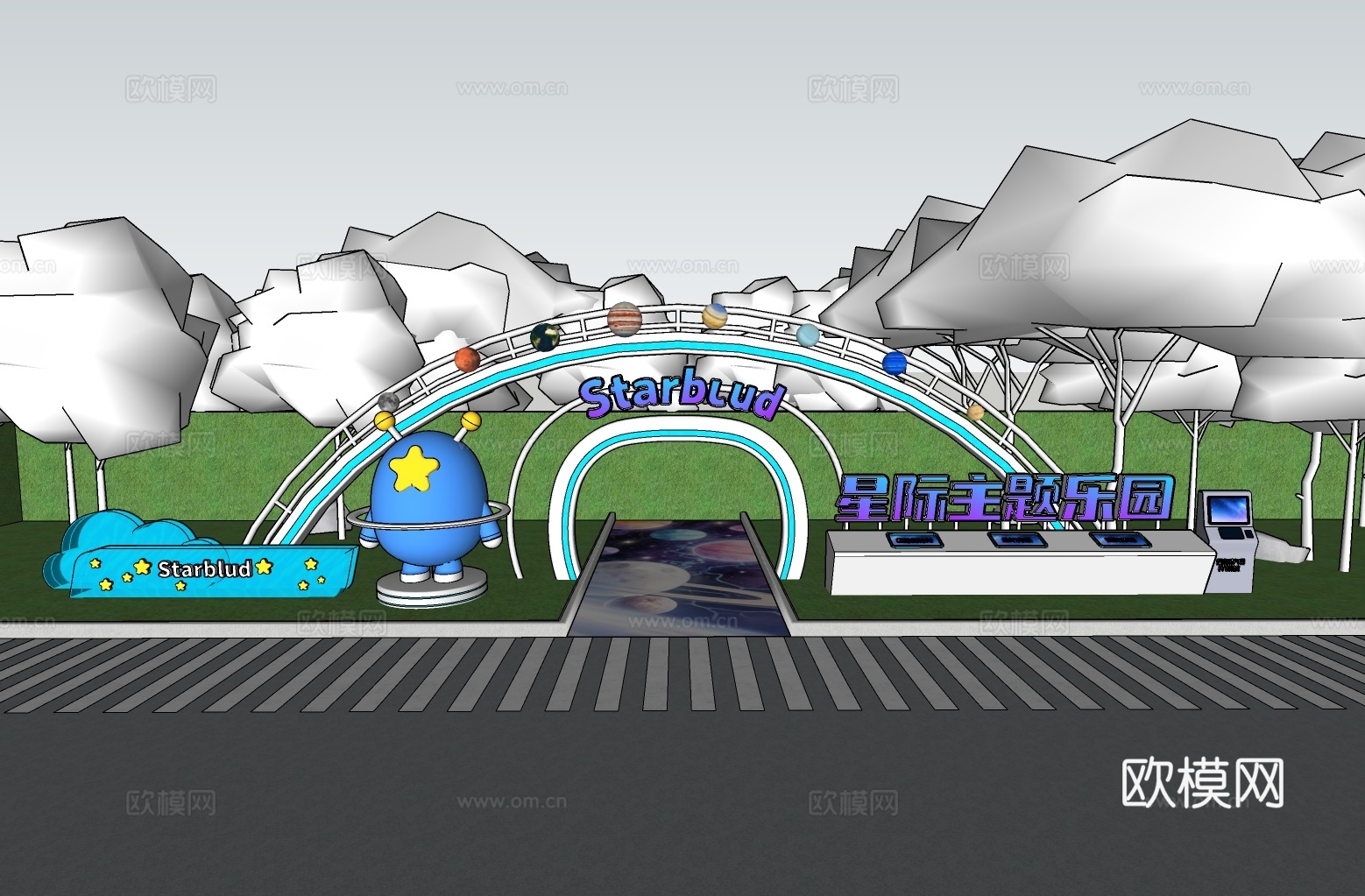 科技美陈打卡 科技美陈装置 星际主题乐园  公园建筑门头su模型