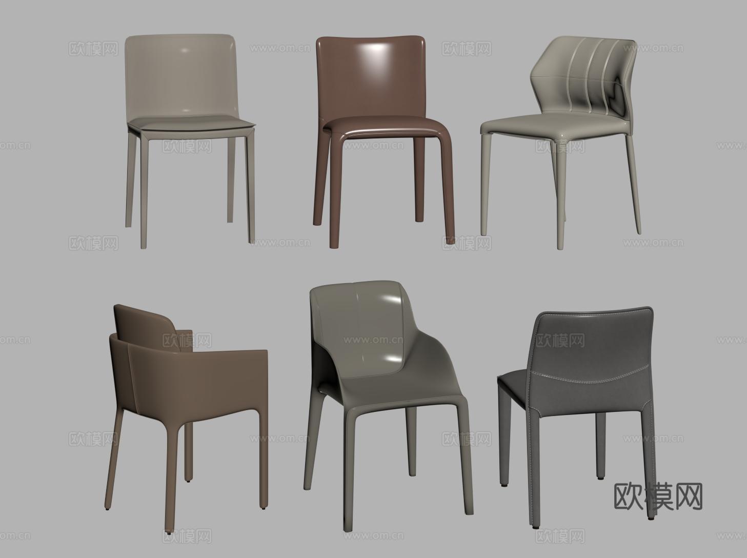 奶油风现代餐椅 皮质单椅su模型