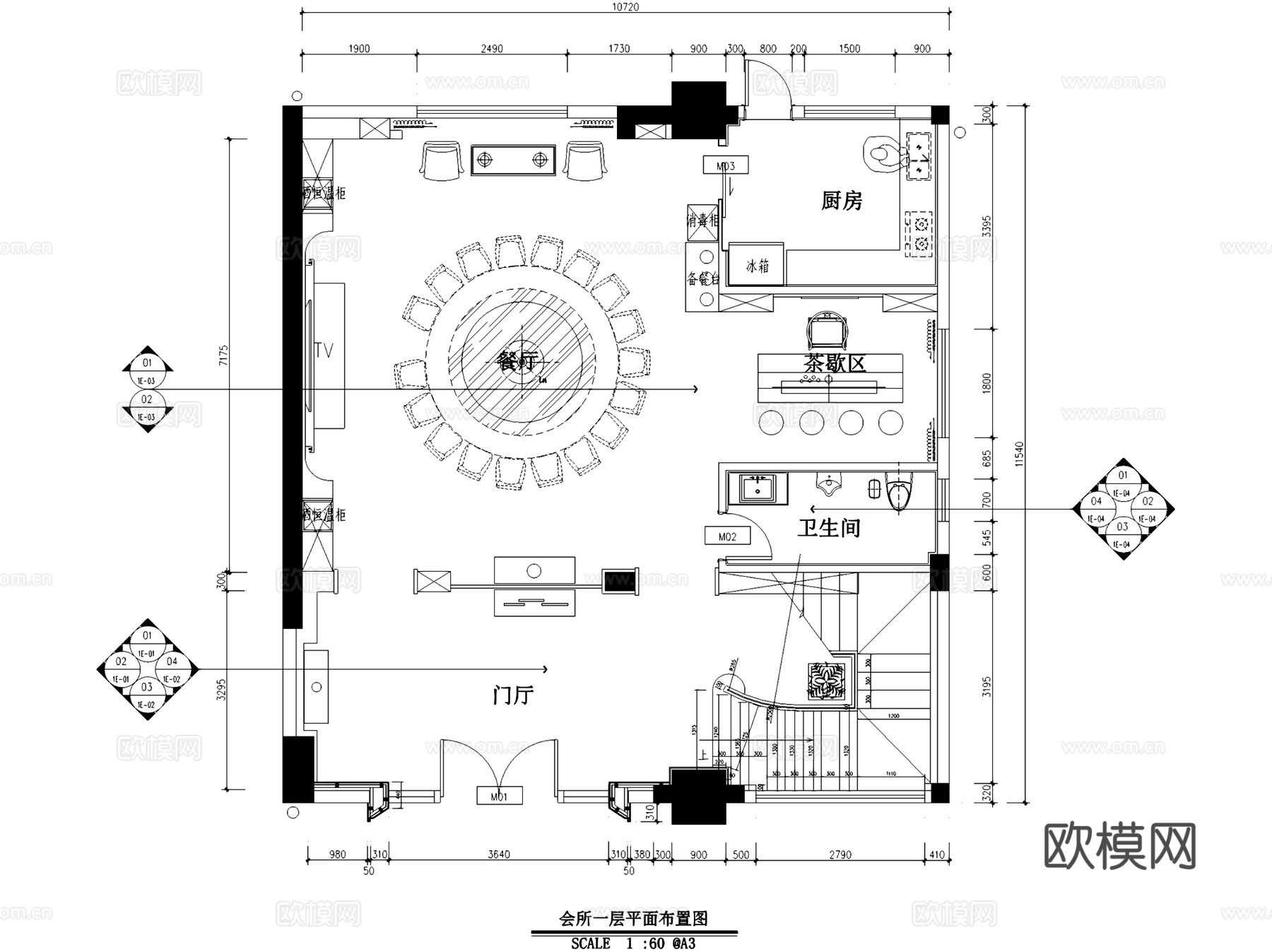 兰光大厦36楼会所室内工装CAD施工图cad施工图