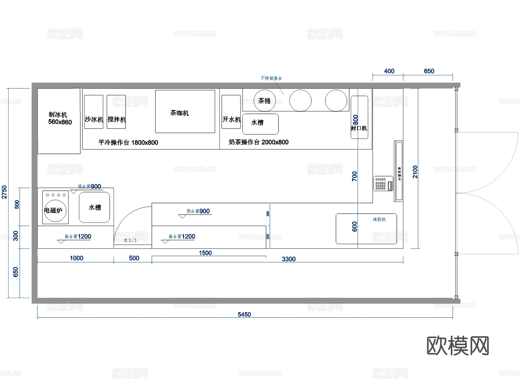 蜜果蜜制鲜饮奶茶店室内工装CAD施工图cad施工图