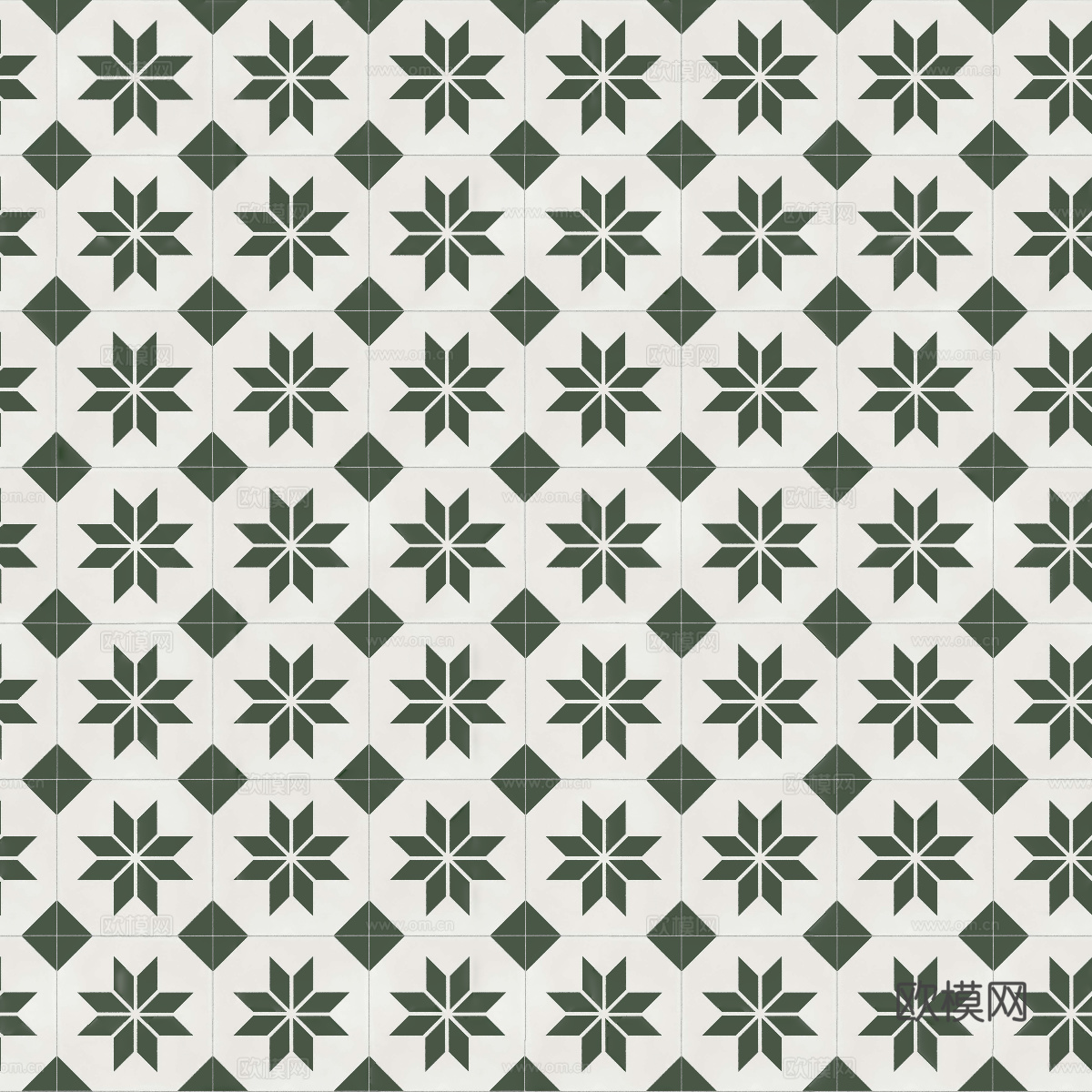 复古墨绿色几何图案花砖贴图