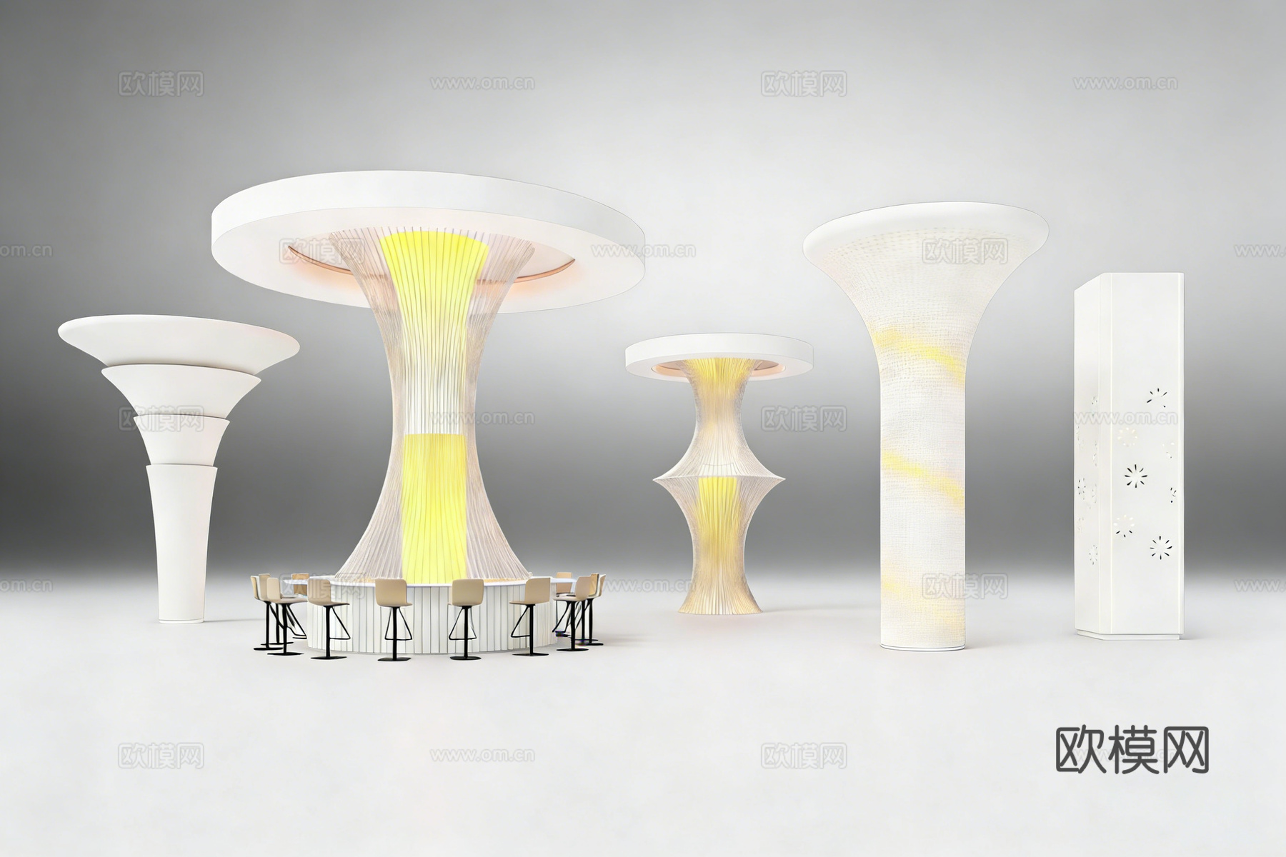 赛博朋克未来主义艺术装置  荧光漏斗桌 商场中央发光 科幻展su模型