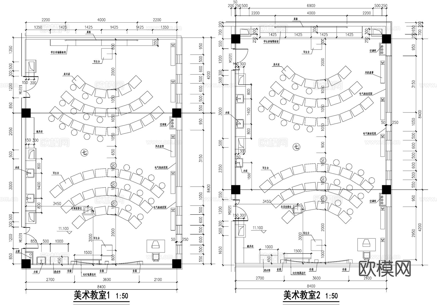 美术教室课堂平面图cad施工图