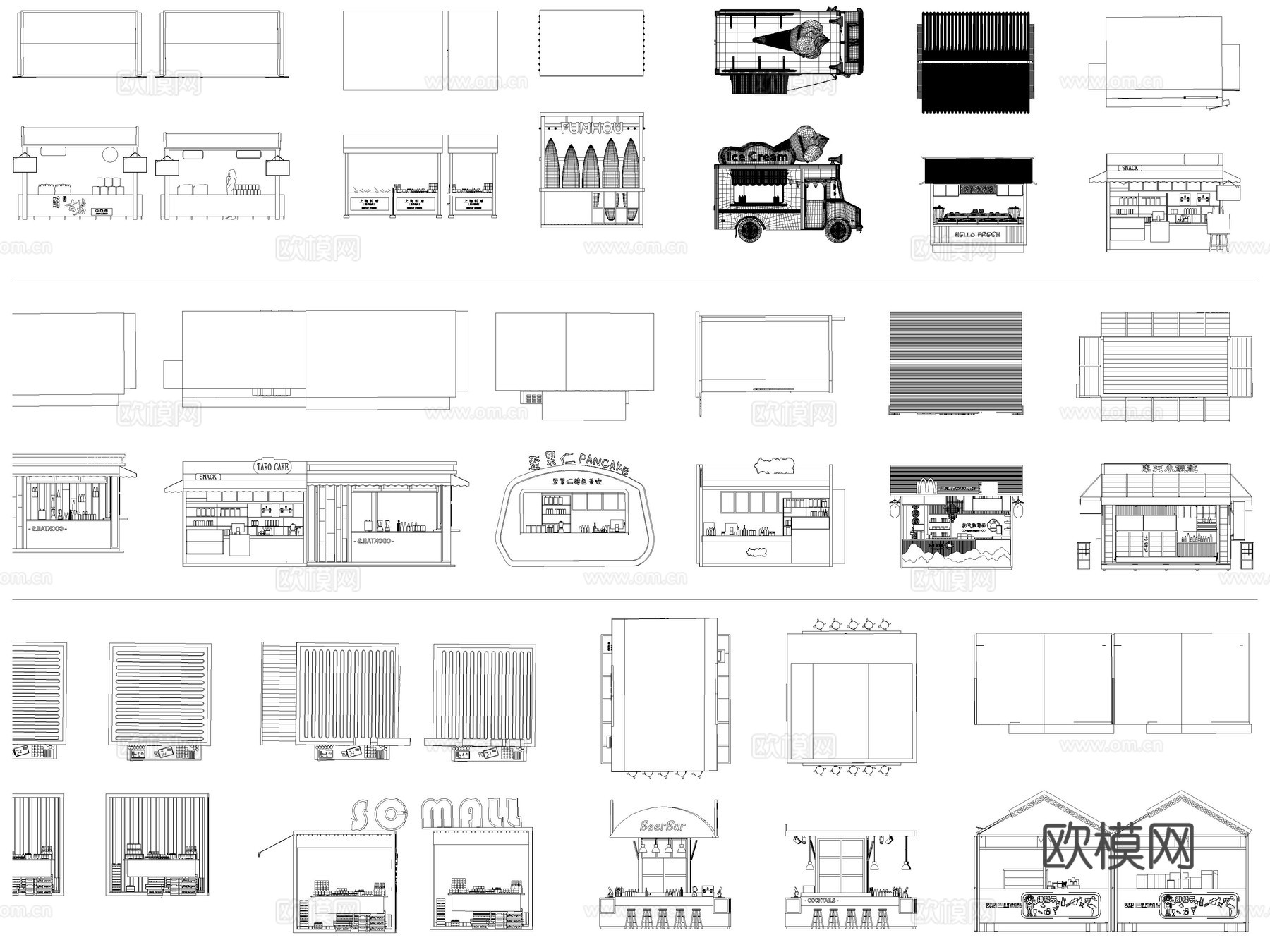2026年最新摊位快餐车售卖亭CAD图库cad施工图
