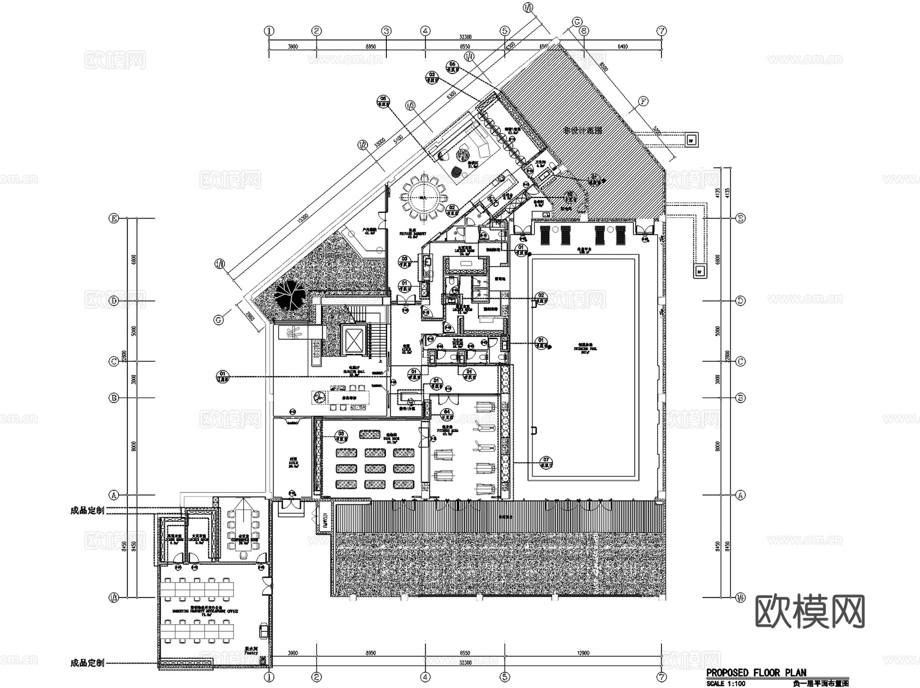 南京中南江心洲会所室内工装CAD施工图cad施工图