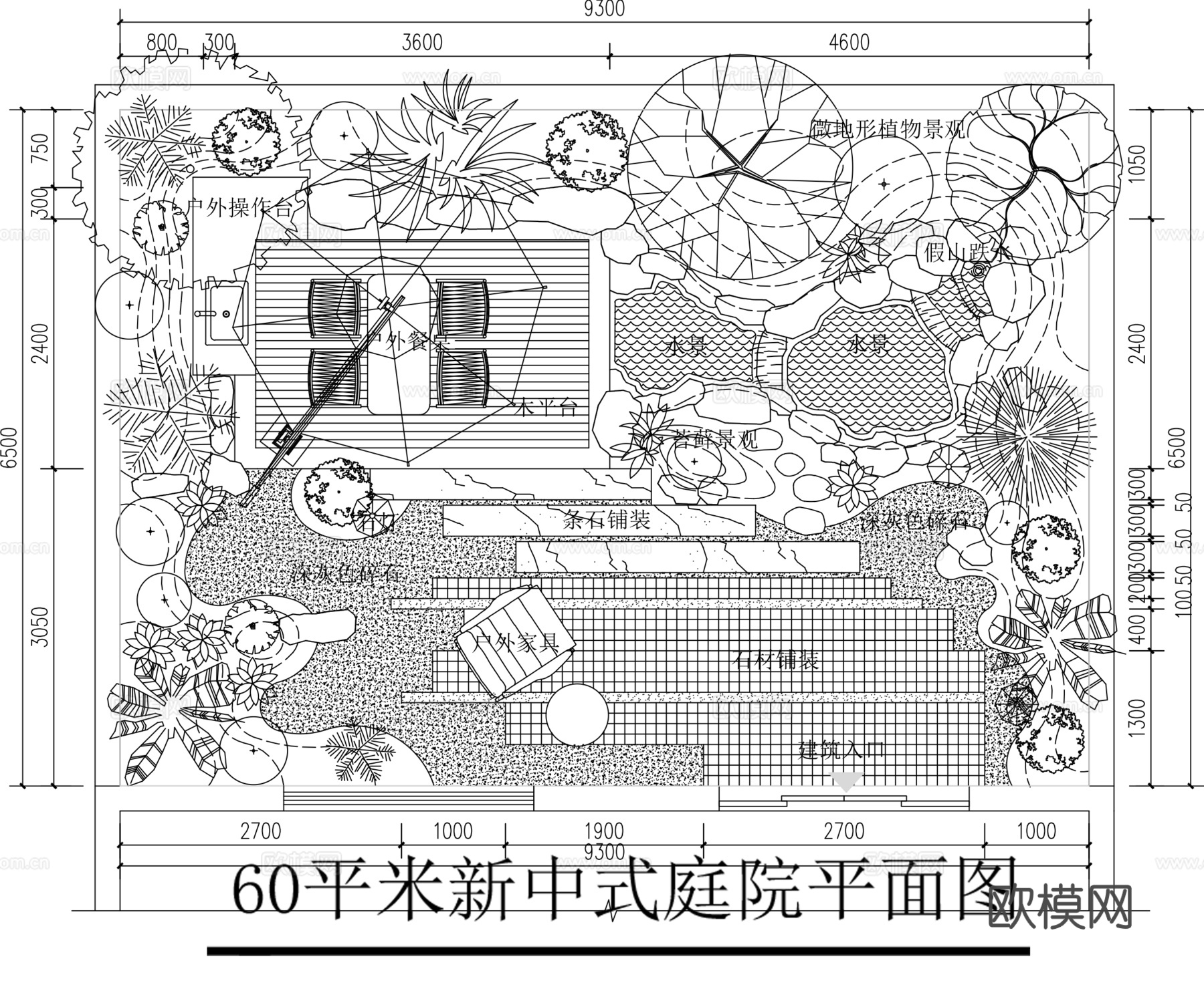60平新中式庭院平面图cadcad施工图