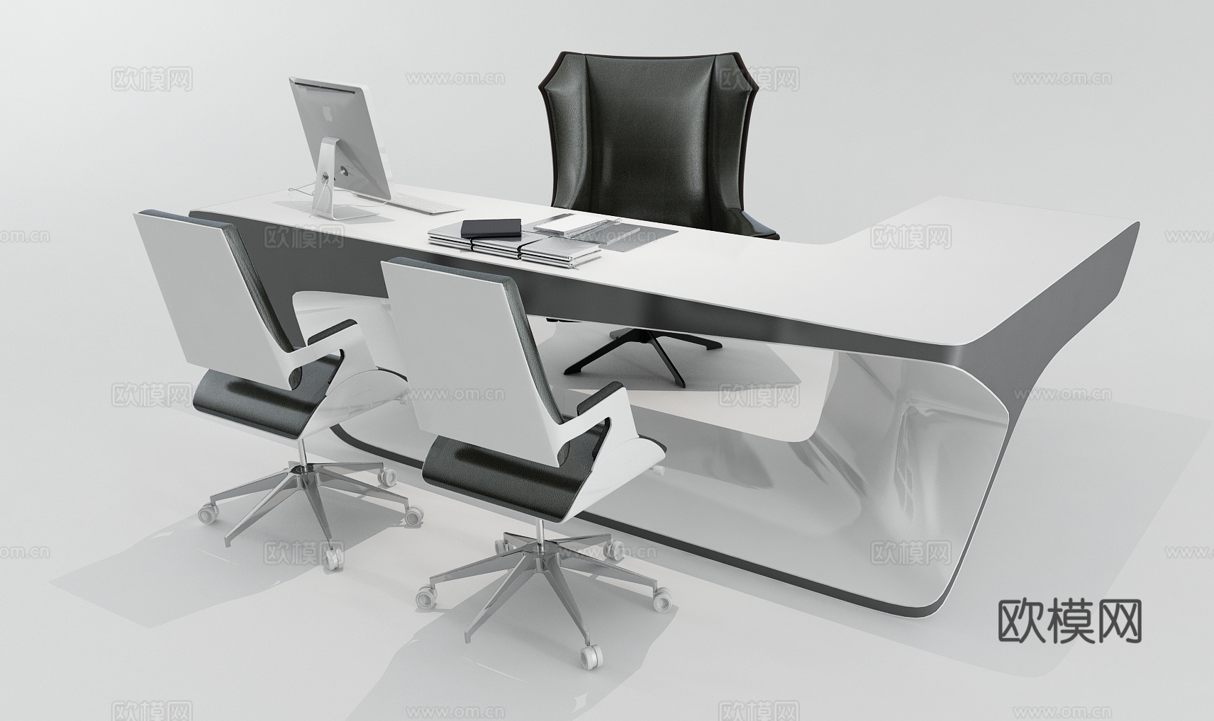 现代办公桌 柜台组合3d模型下载（渲染图2）