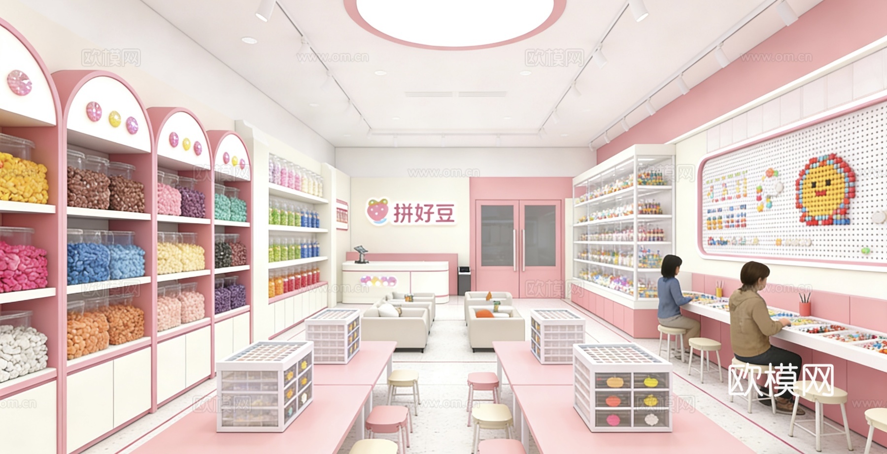 拼豆店平面布局图 效果图cad施工图