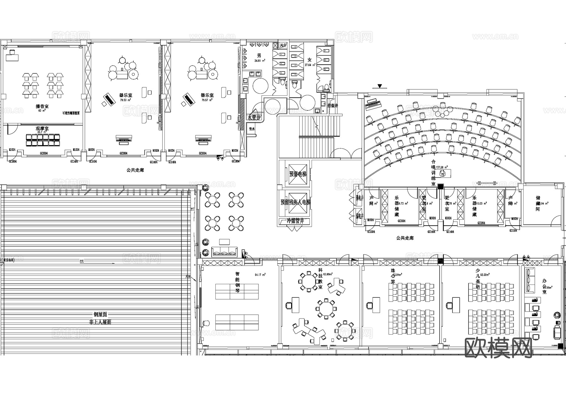 少儿教育培训中心少年宫平面图cad施工图
