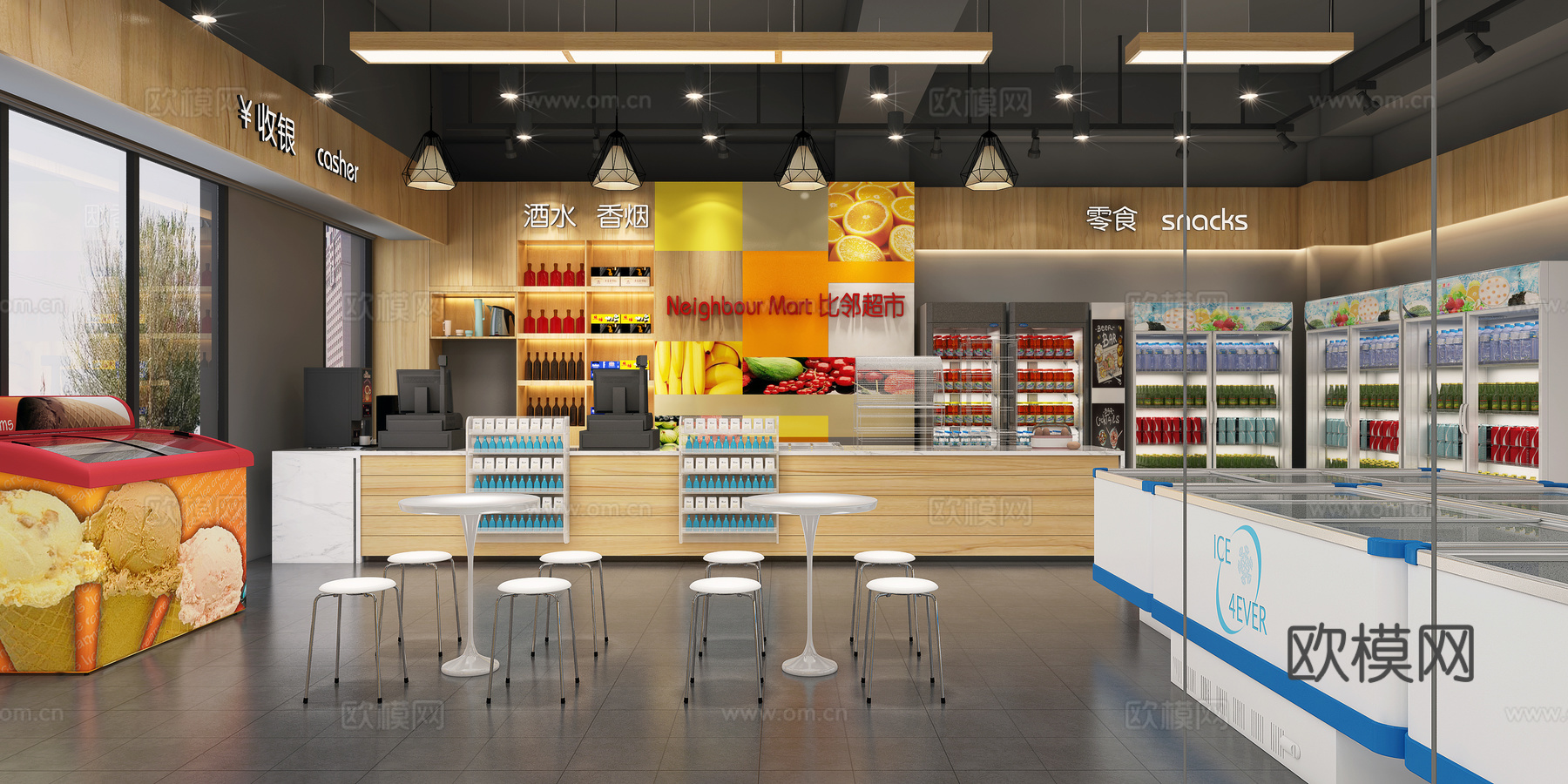 百货超市 最新全套施工图 效果图合集cad施工图