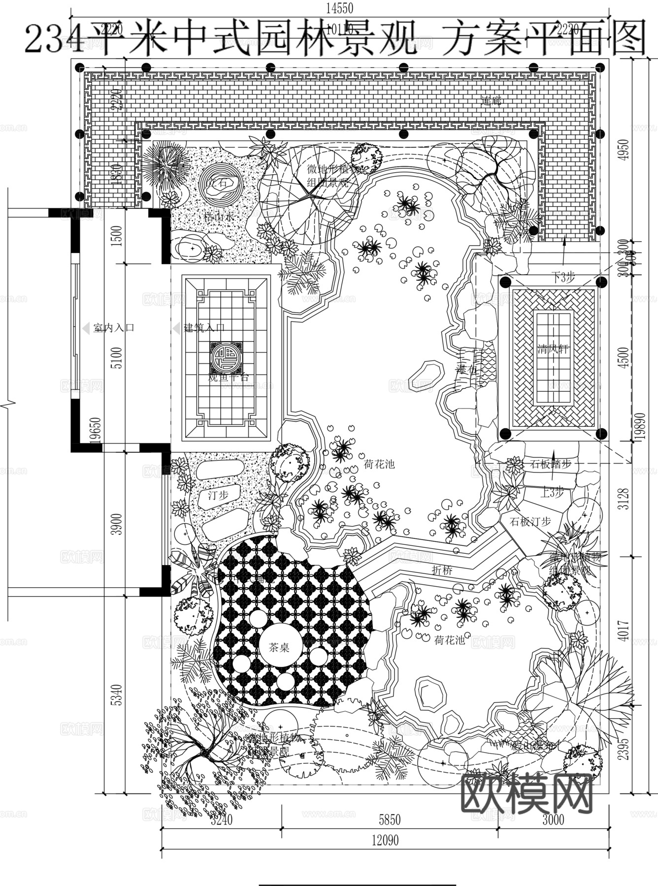 中式庭院景观平面图cad施工图