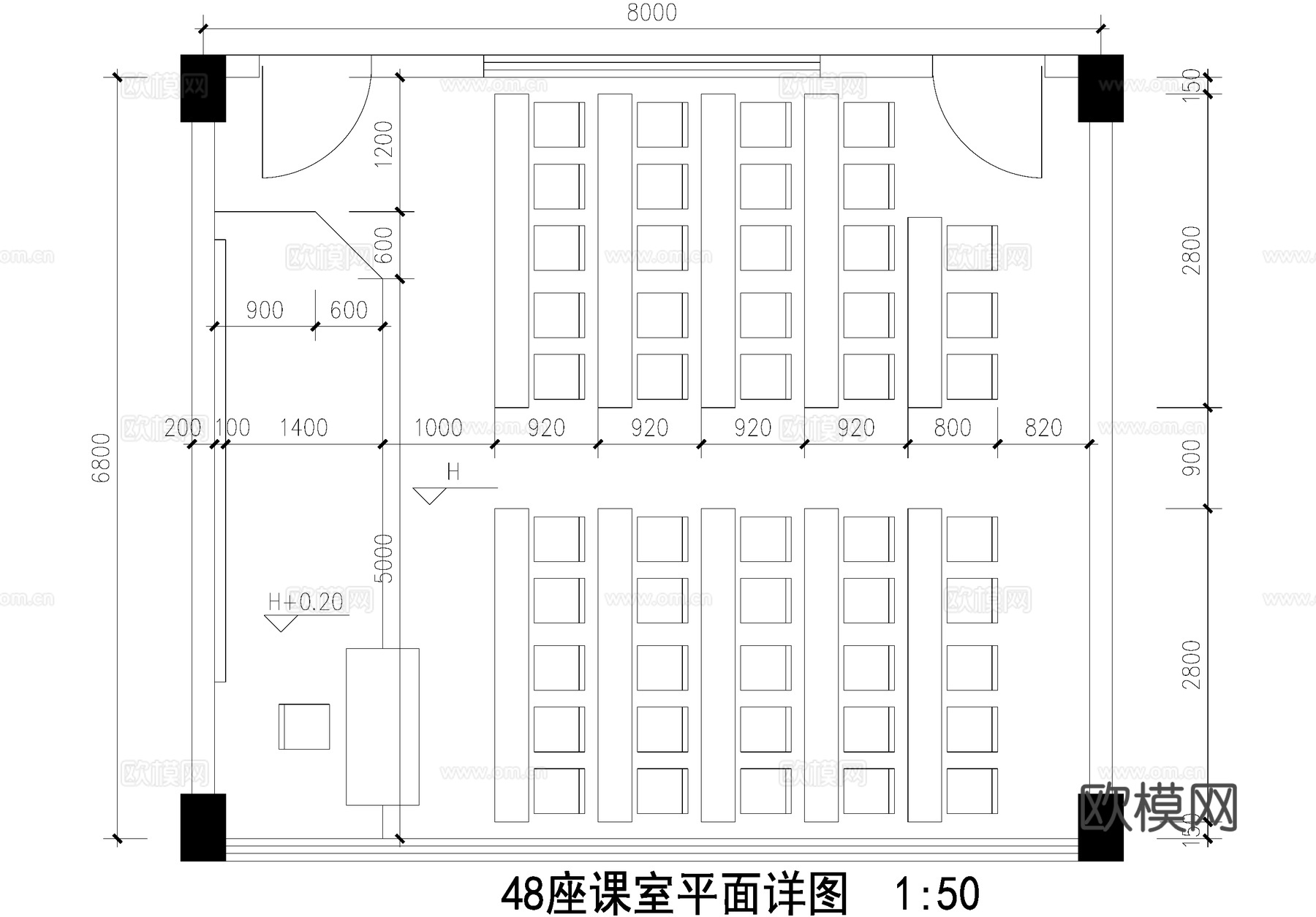 教室课堂培训室自习室平面图cad施工图