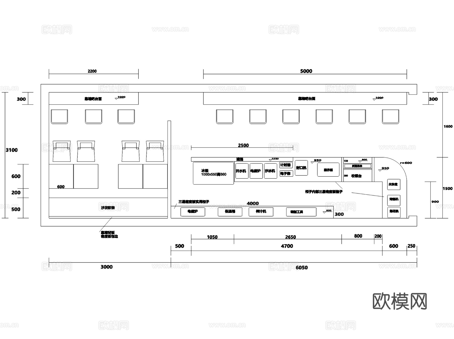 夏语天奶茶店室内工装CAD施工图cad施工图
