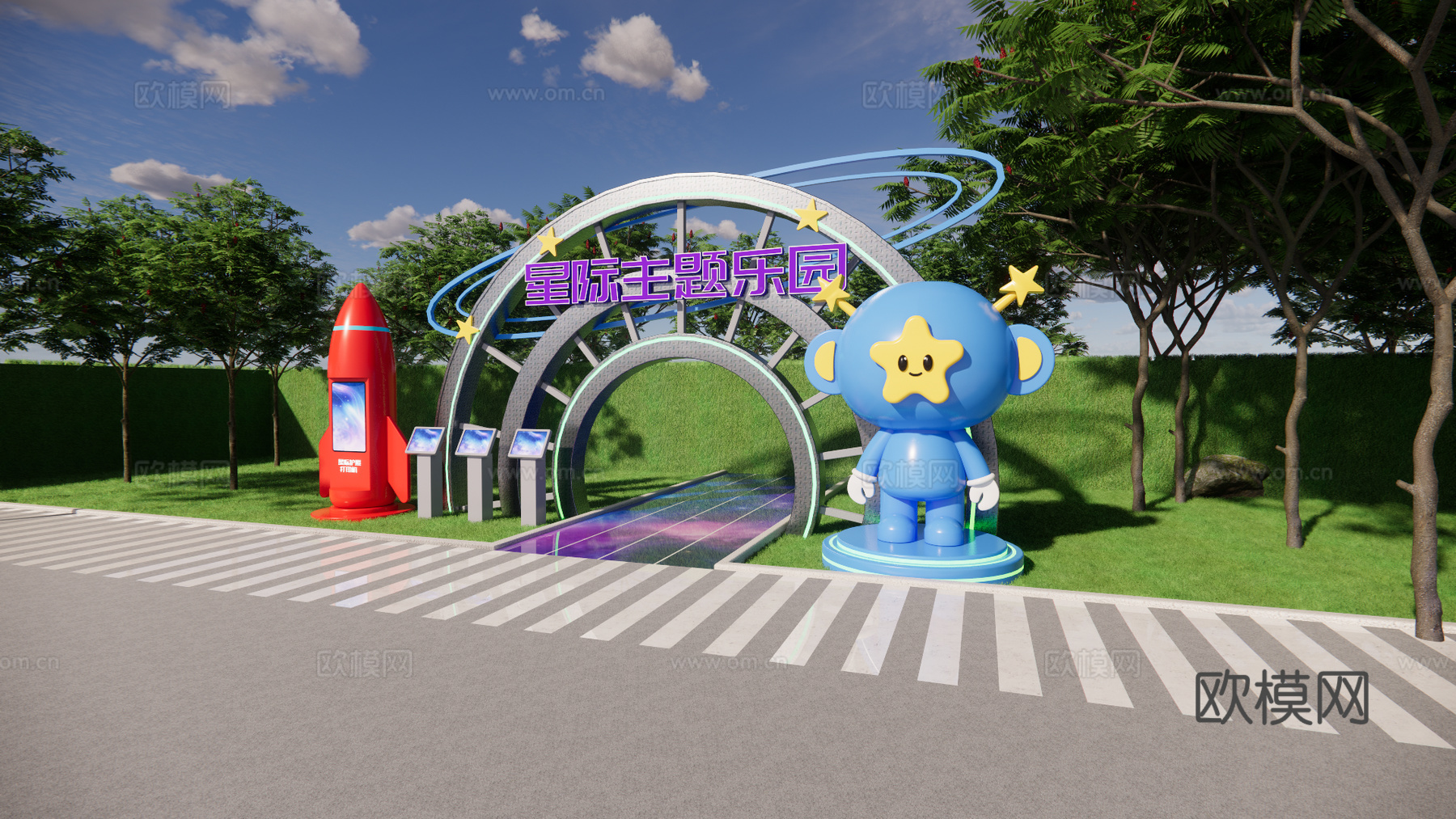 科技美陈打卡 科技美陈装置 星际主题乐园  公园建筑门头su模型