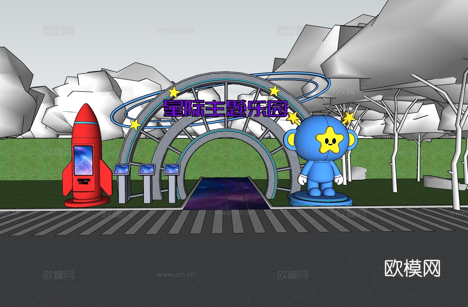 科技美陈打卡 科技美陈装置 星际主题乐园  公园建筑门头su模型